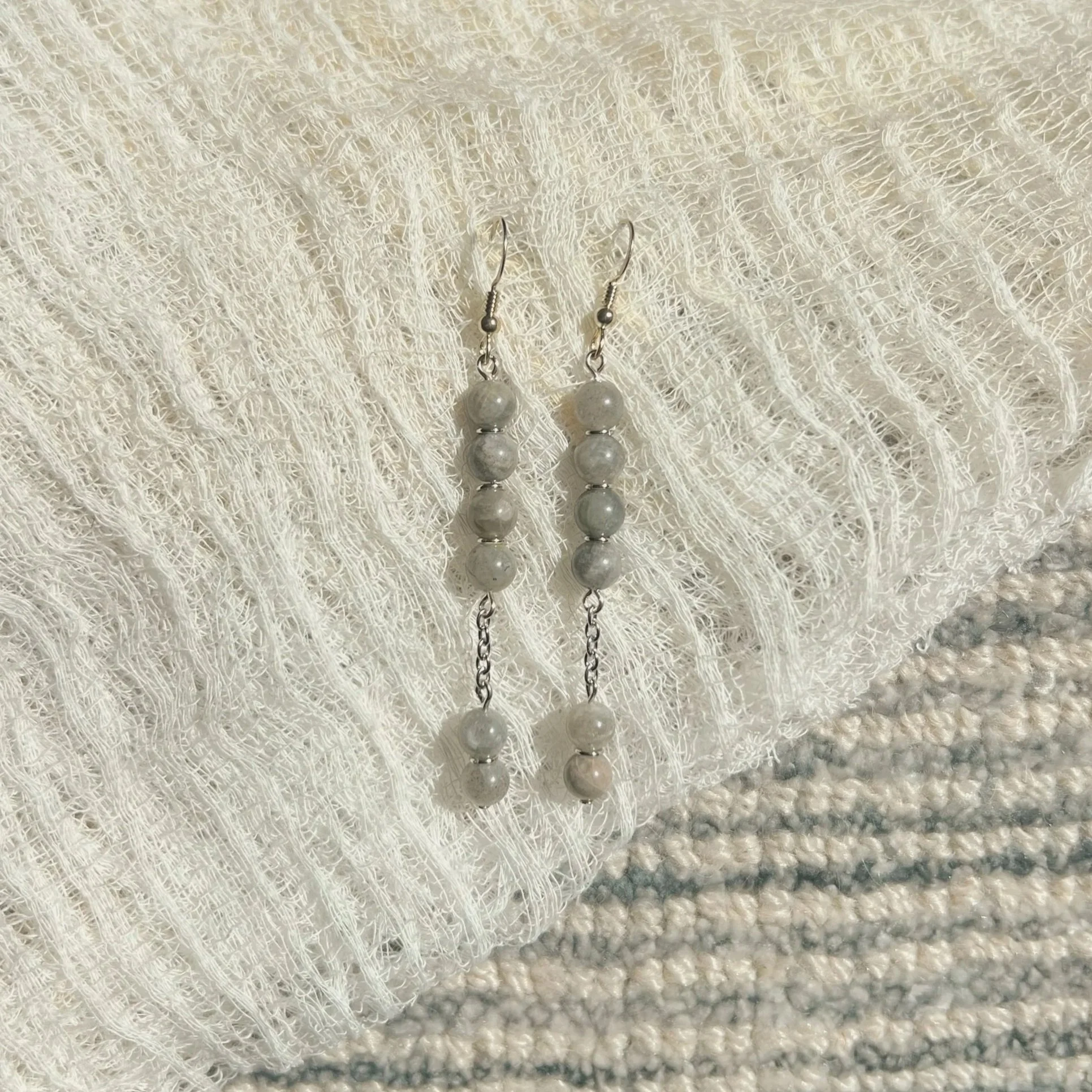 Labradorite Stack Drop Earrings - $12 |  Labradorite protects the aura and wards off negativity. It is also known as a stone of transformation, symbolizing change, growth, and inner strength.