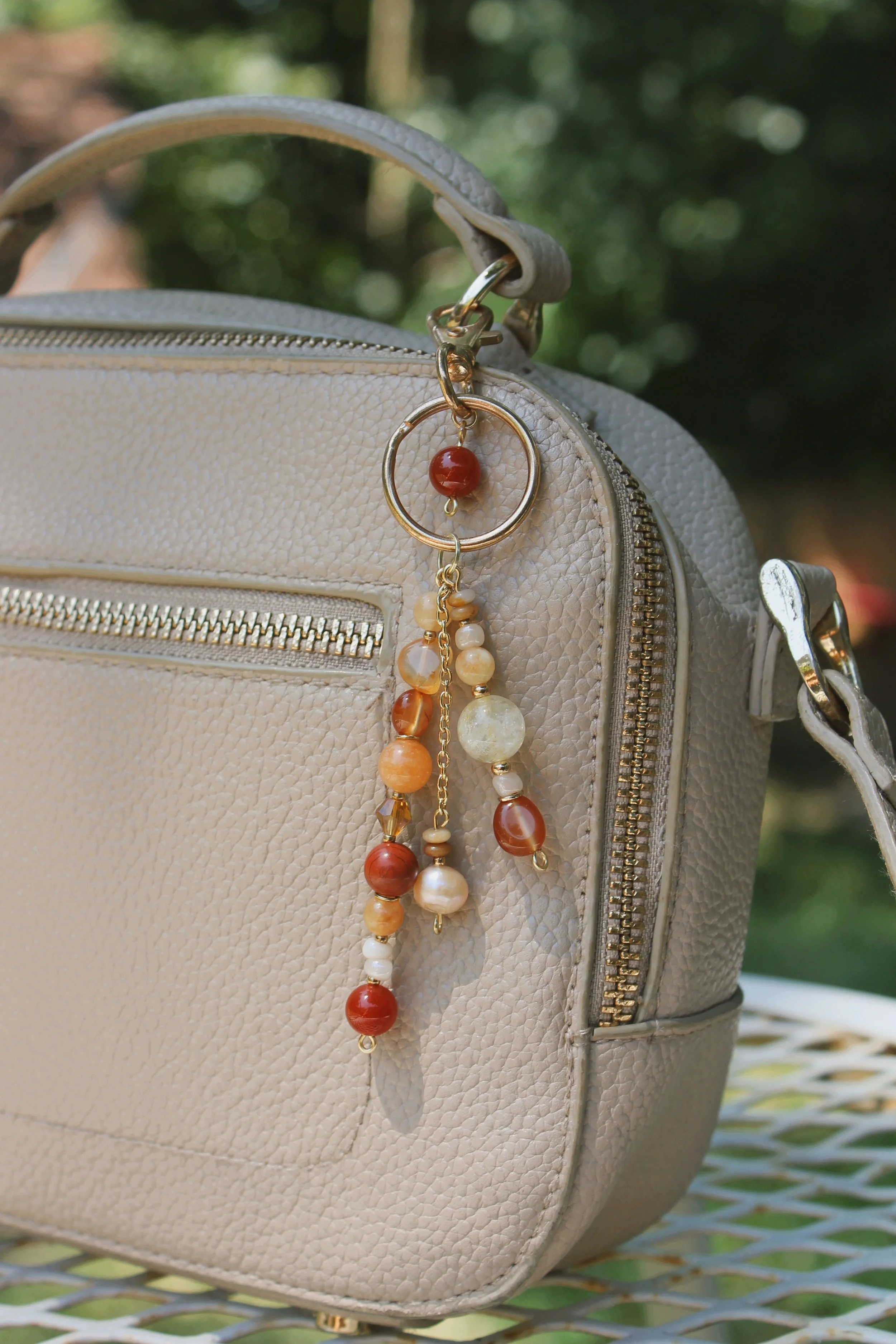 "Orange Peels" Bag Charm in Gold Finishings - SOLD | Stones: Citrine, Yellow Imperial Jade, Carnelian