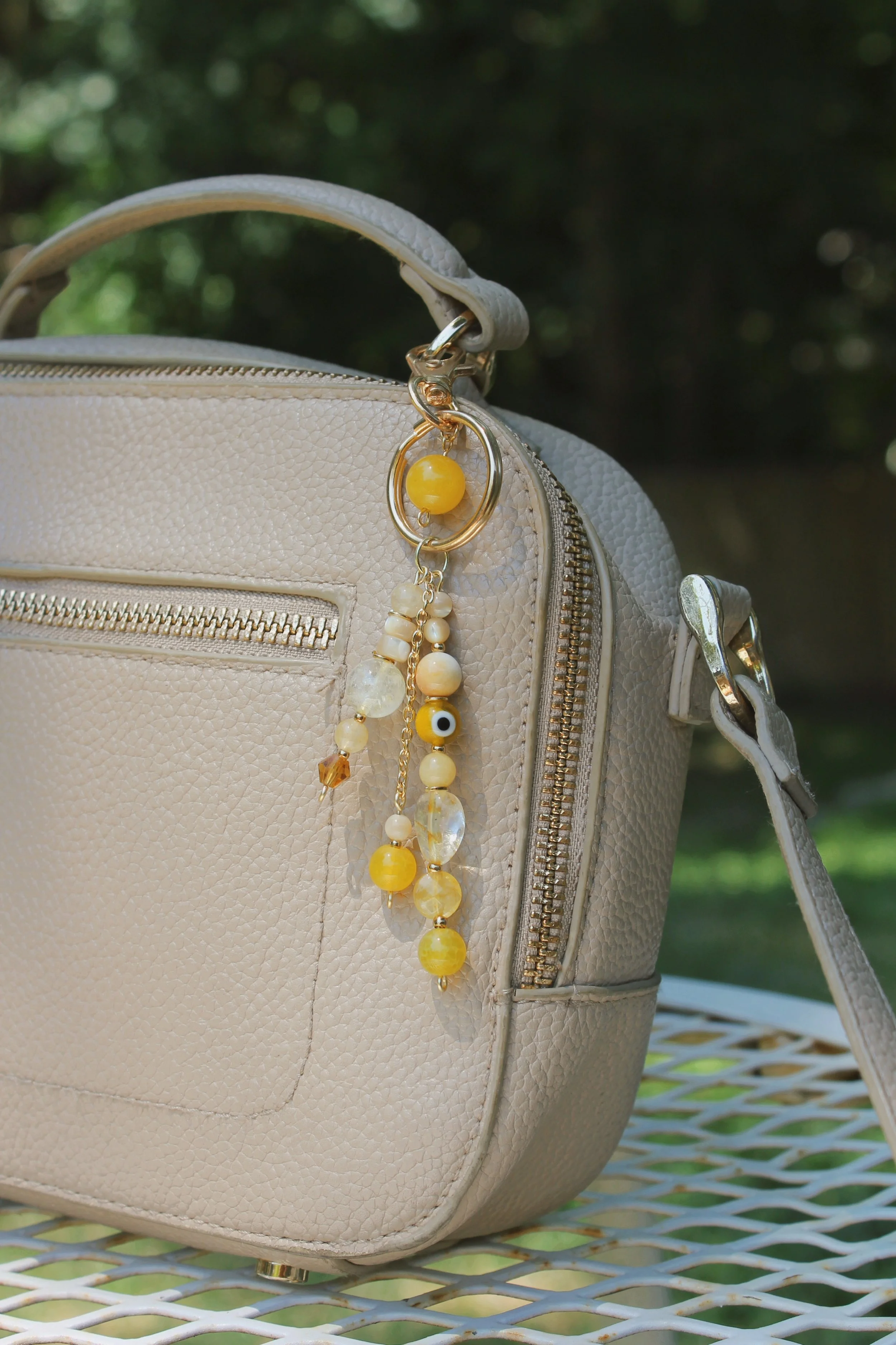 "Midday Sun" Bag Charm in Gold Finishings - $20 | Stones: Citrine, Yellow Dyed Dolomite Jasper, Yellow Imperial Jade