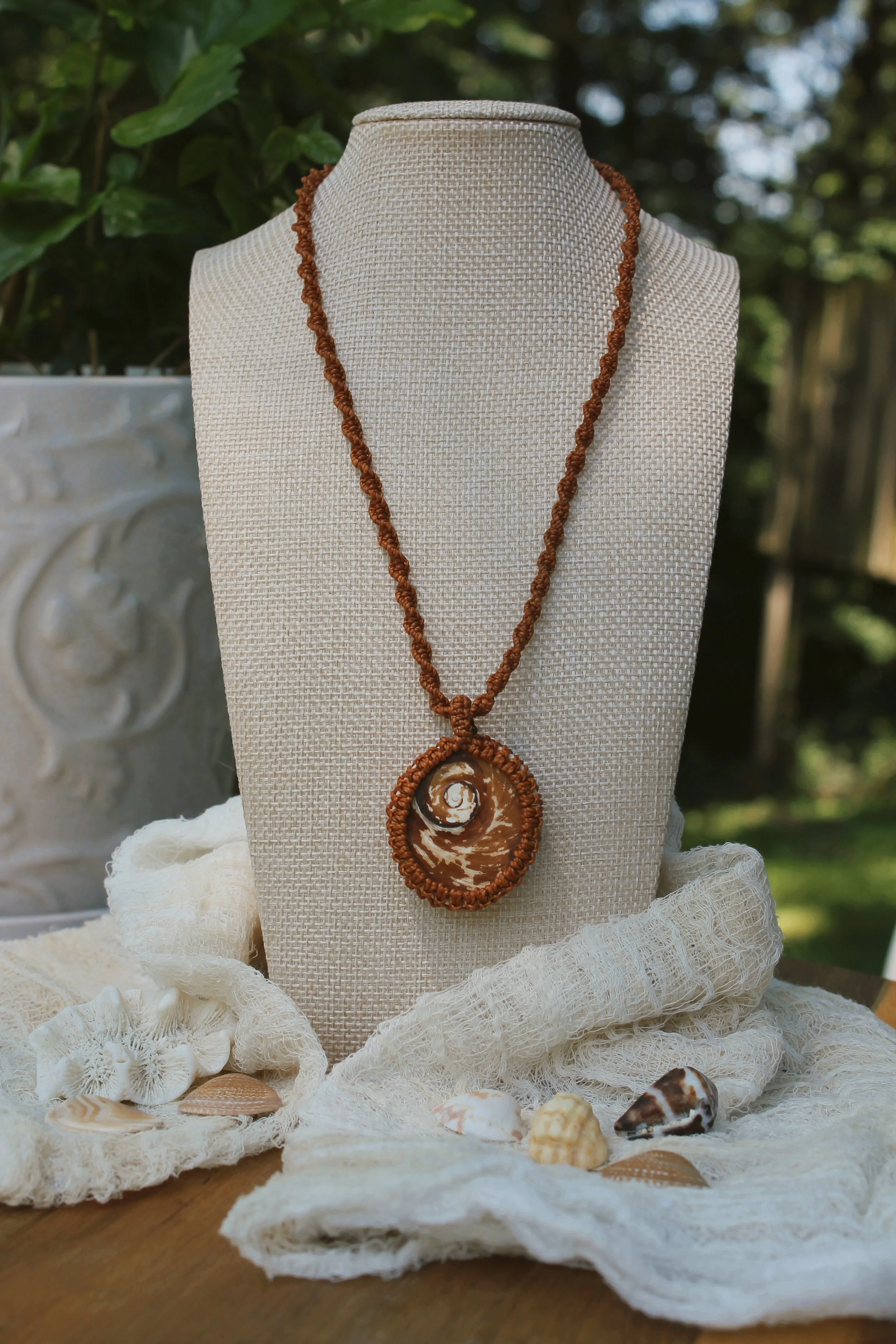 Ammonite Spiral Knot Macramé Necklace - SOLD