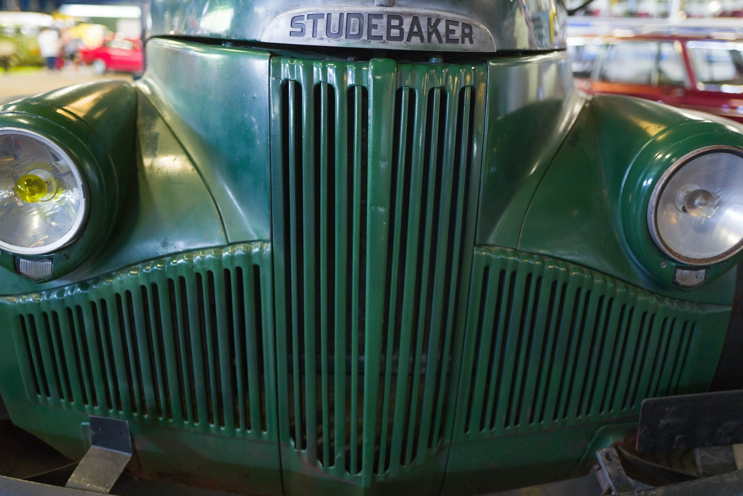Vintage cars on display at the Studebaker National Museum in South Bend, Indiana showcasing classic American automobiles