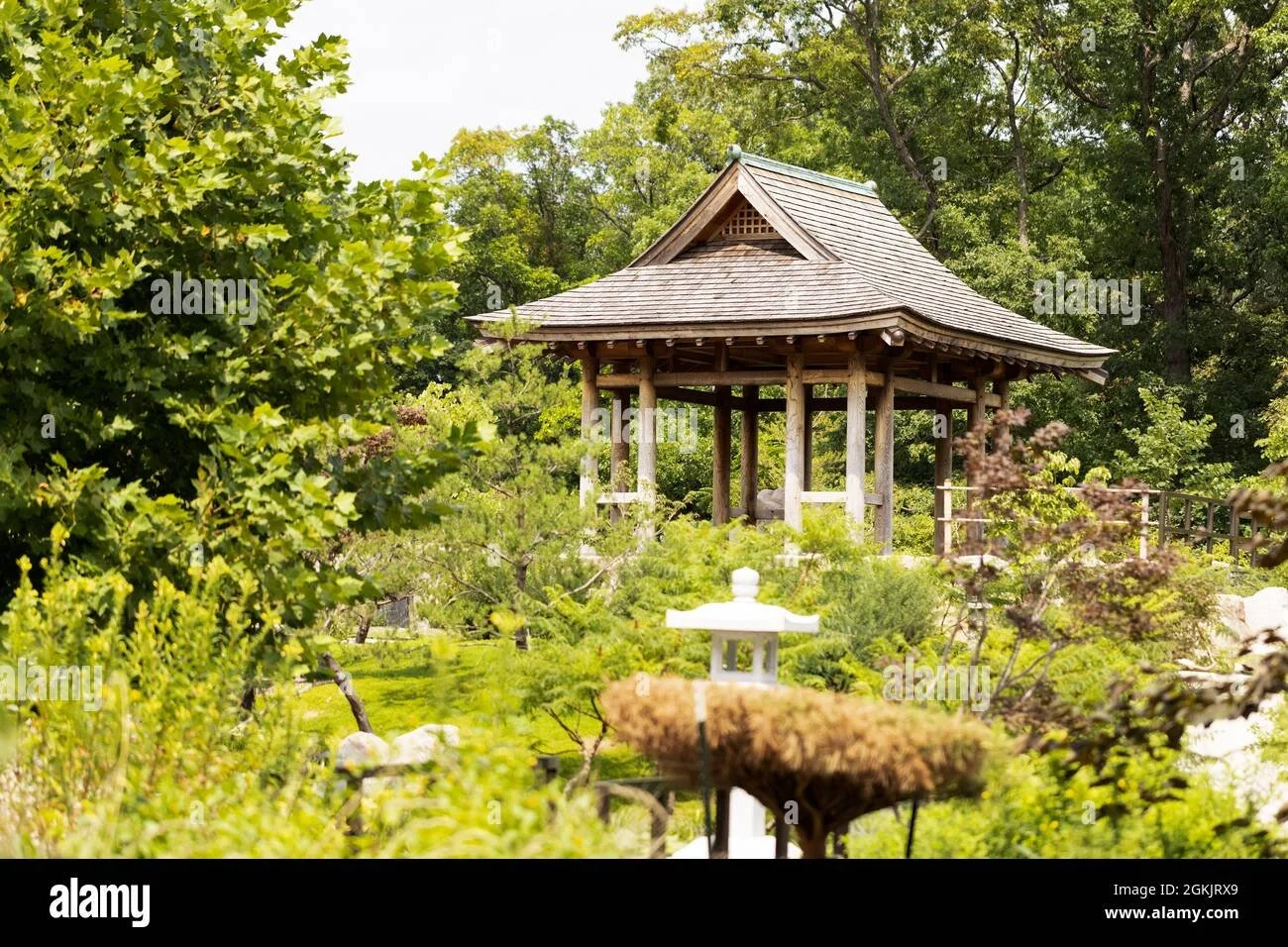 Scenic walking paths and water features at Wellfield Botanic Gardens in Elkhart, Indiana near South Bend