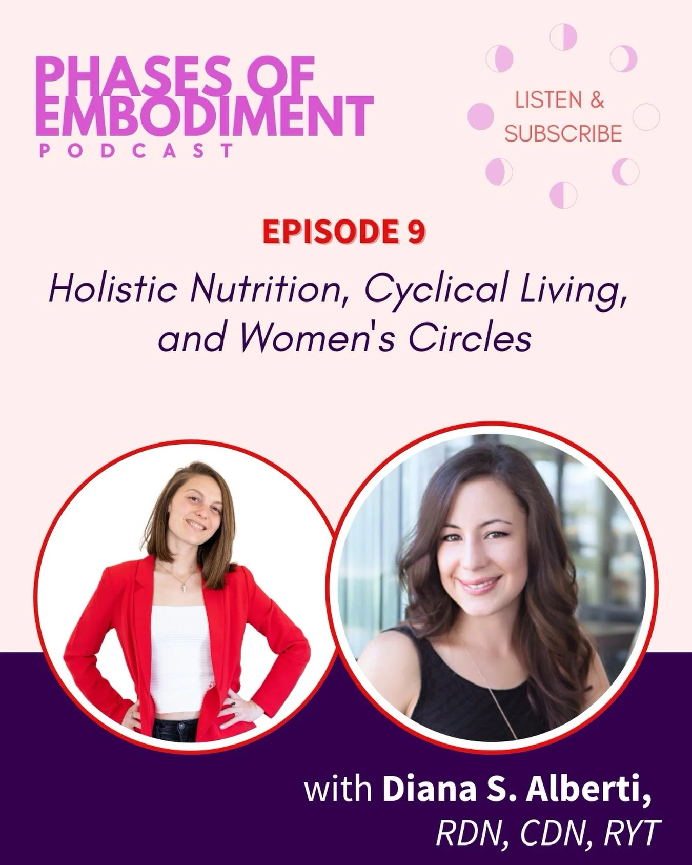 Episode 9 is here! ✨

This week, I&rsquo;m joined by Diana S. Alberti &mdash; a Registered Dietitian, Mind-Body Nutrition Coach, Yoga Instructor, Women&rsquo;s Circle Facilitator, and Postpartum Health Practitioner &mdash; for a thoughtful conversati