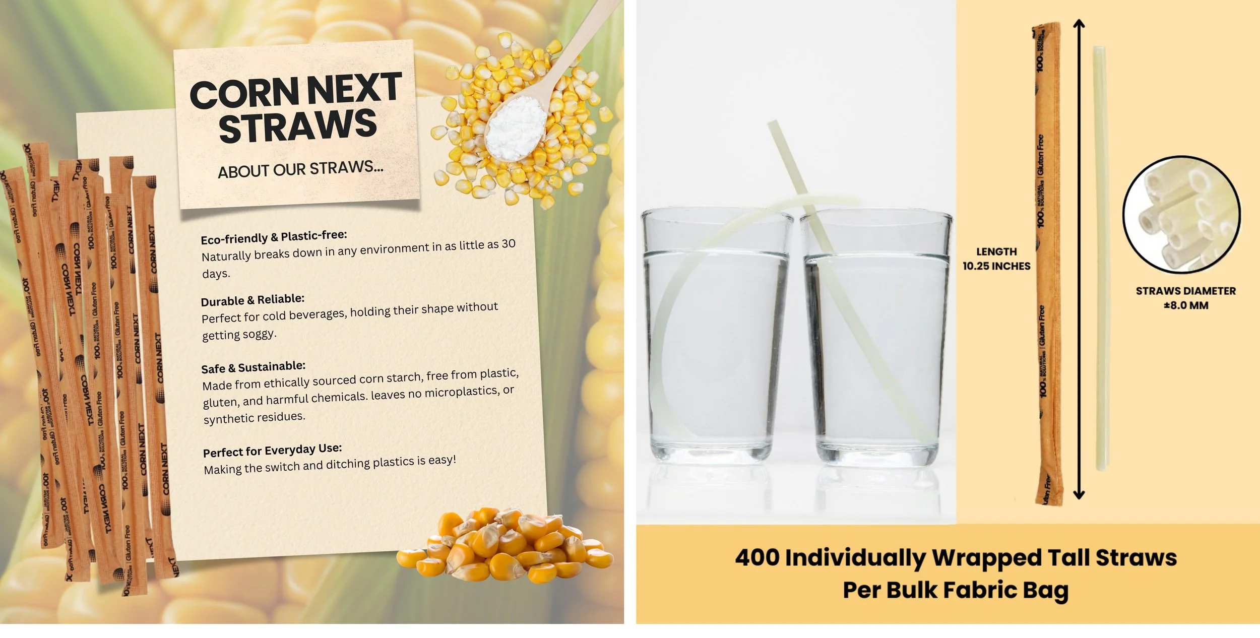 Corn Next 10.25” Tall Drinking Straw Natural- Bulk Bag — Home