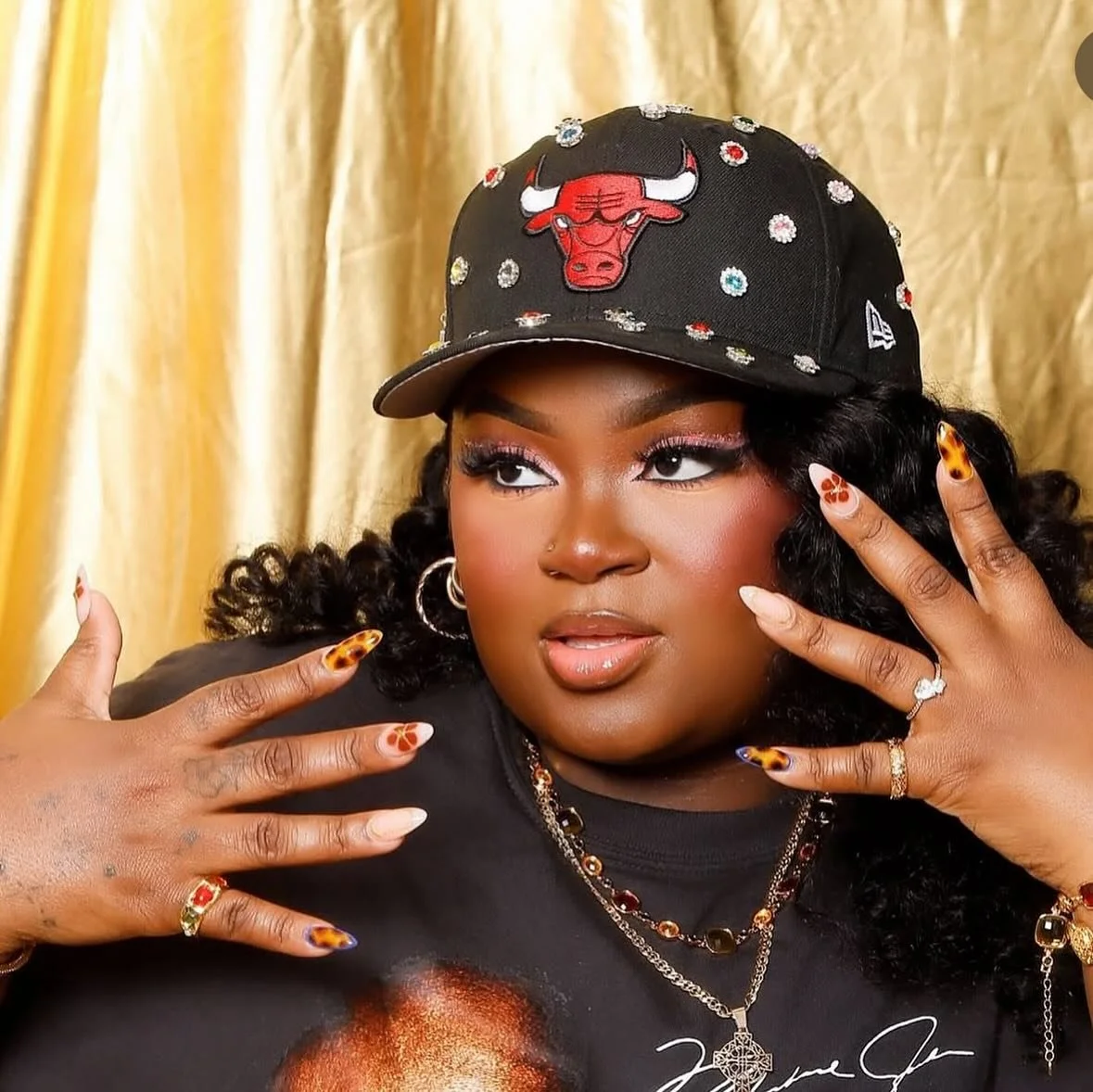 Love helping customers  bring their vision to life. You look 🔥🔥🔥@___myko___ #custommade #customhat #rhinestonehat #blingblinghat