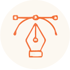 Illustration of a fountain pen nib with an arc and a straight line above it.