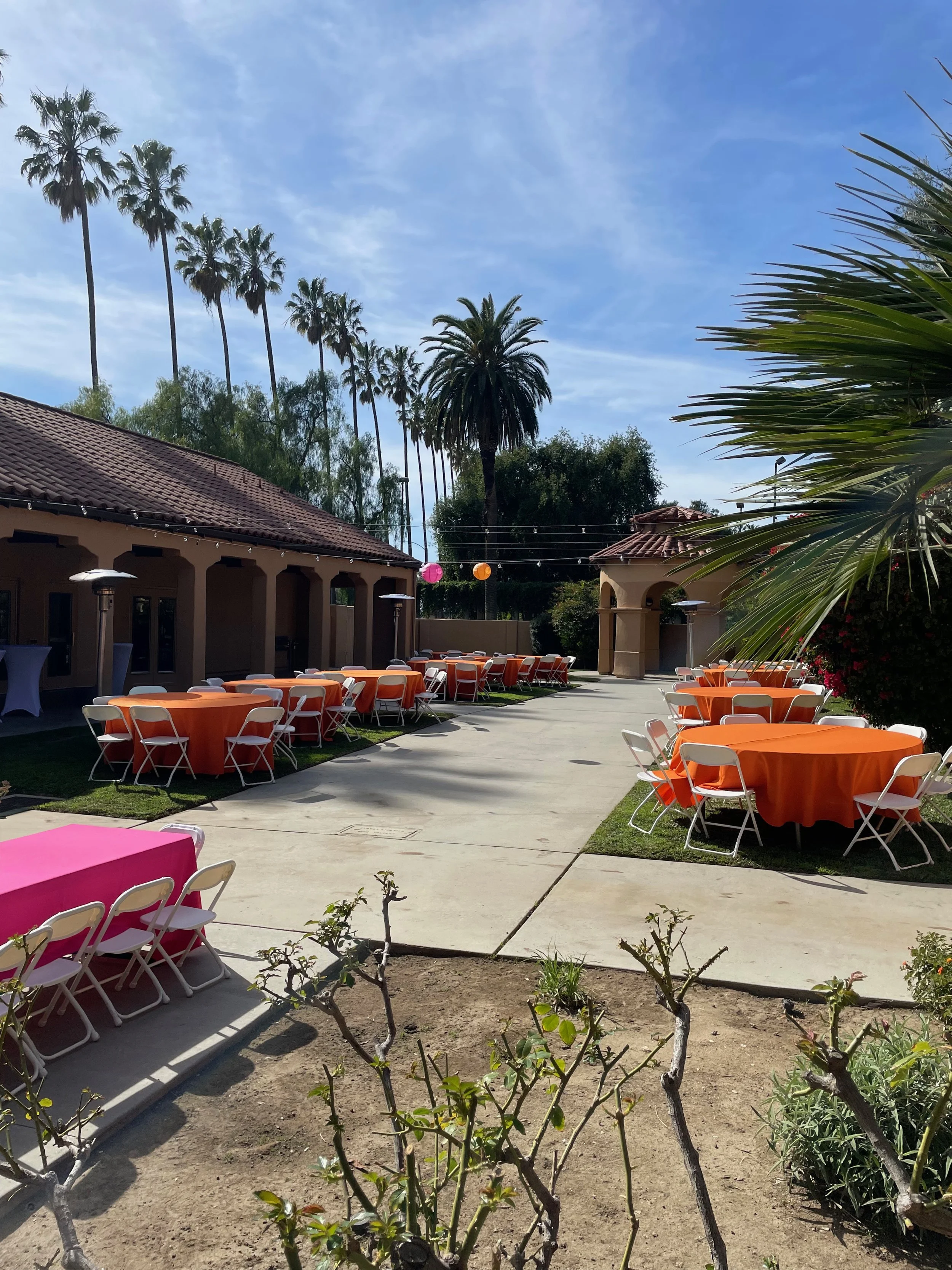 Outdoor memorial service event setup with table rentals and chair rentals in the City of San Fernando, California, by Yulissa's Party Supplies serving Los Angeles and the San Fernando Valley