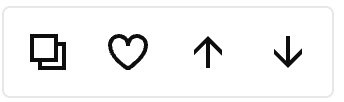 Icons of a square with rounded corners overlapping, a heart, an upward arrow, and a downward arrow.