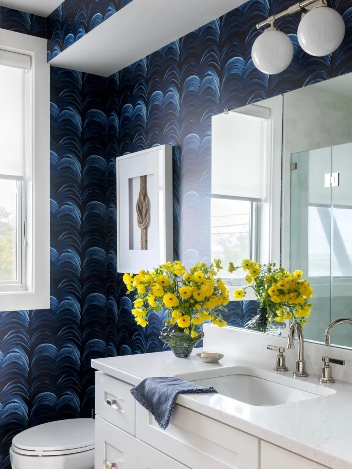 It&rsquo;s 33 degrees and feels like summer is here😍🌞😆

This powder room, from my Stone Harbor &ldquo;Camp Marine&rdquo; project emphasizes just that. 

📸: @mcbecks_pix 
✨: @gabriellelangdon_ 
🏡: @jillmyersinteriors