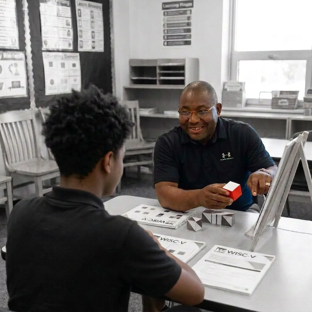 Dr. Neal speaking with a student in a classroom