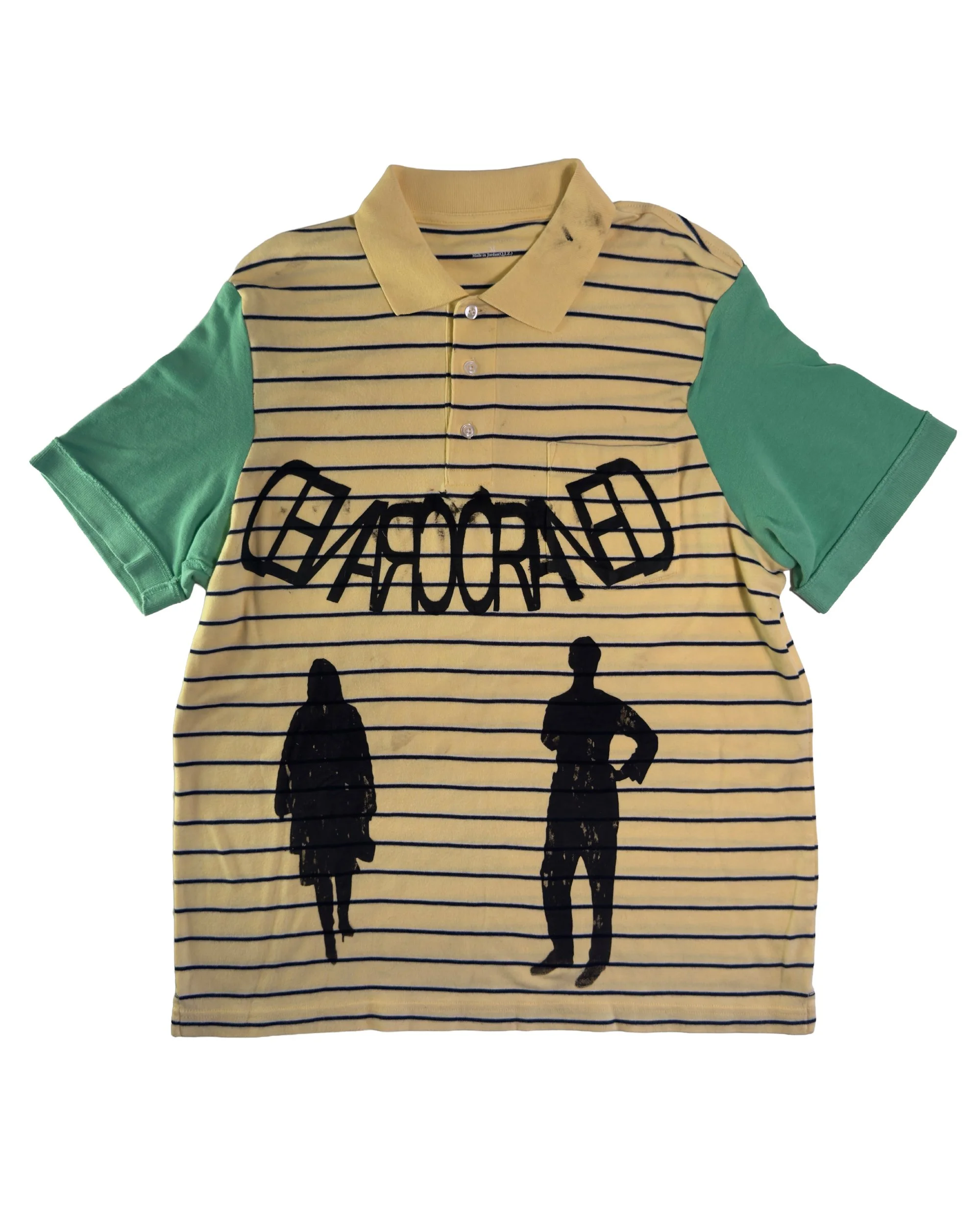 "Mirrored Craned 42" Yellow w/ Stripes Swapped Sleeve Polo SIZE M