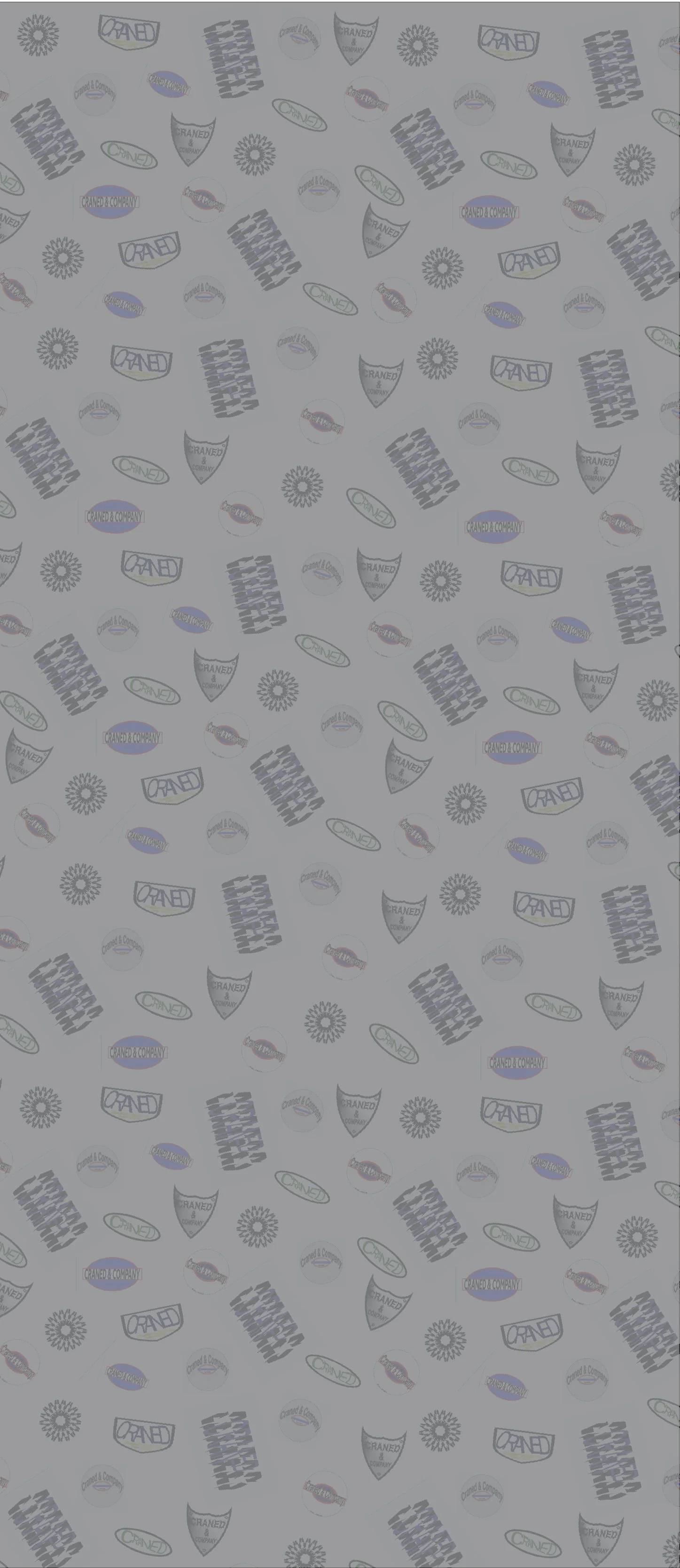 Pattern with various logos and text, including 'Crane & Company', 'ORANED', and other decorative shapes.