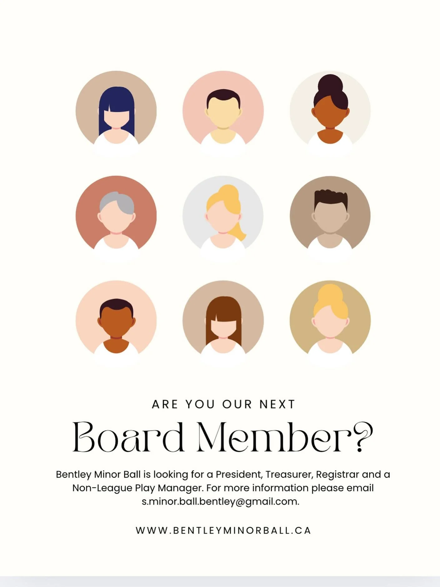 🎉 Join the Bentley Minor Ball Team! 🎉 

We&rsquo;re gearing up for another exciting season and looking for passionate, community-minded individuals to join our board! If you love baseball and want to help shape the future of youth sports in Bentley