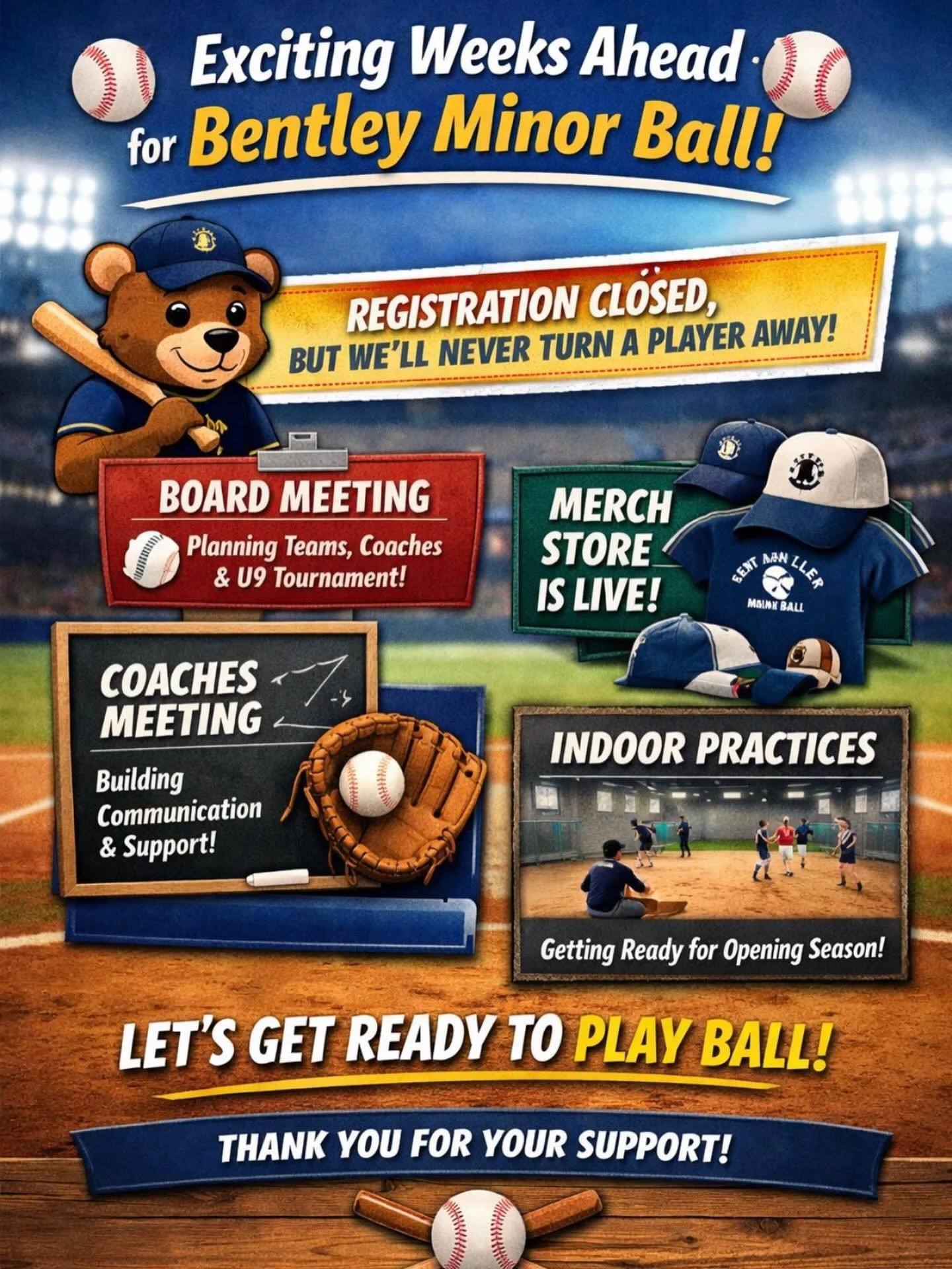 ⚾️ Exciting Weeks Ahead for Bentley Minor Ball! ⚾️

There&rsquo;s a lot happening behind the scenes and we can&rsquo;t wait to get the season rolling!

While registration is now closed, we never want a child to miss out on the opportunity to play. If