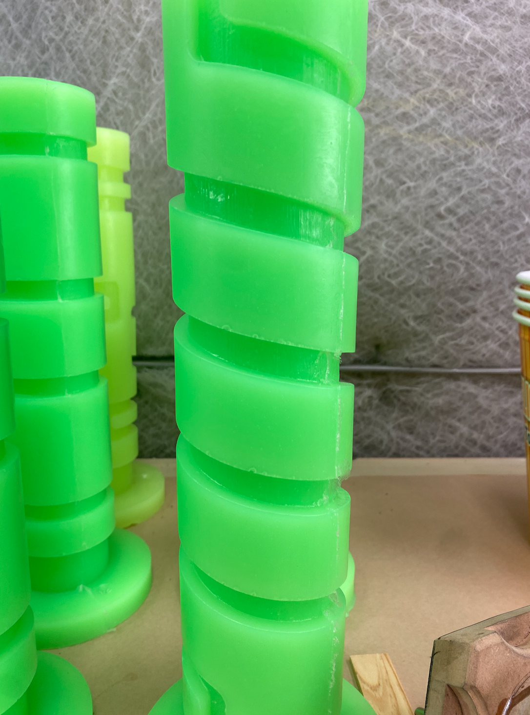 Materials: Smooth-Cast 57D Urethane, Ignite Fluorescent Green Pigment, Ignite Fluorescent Yellow Pigment, NFC Sticker, JB Superweld Pen