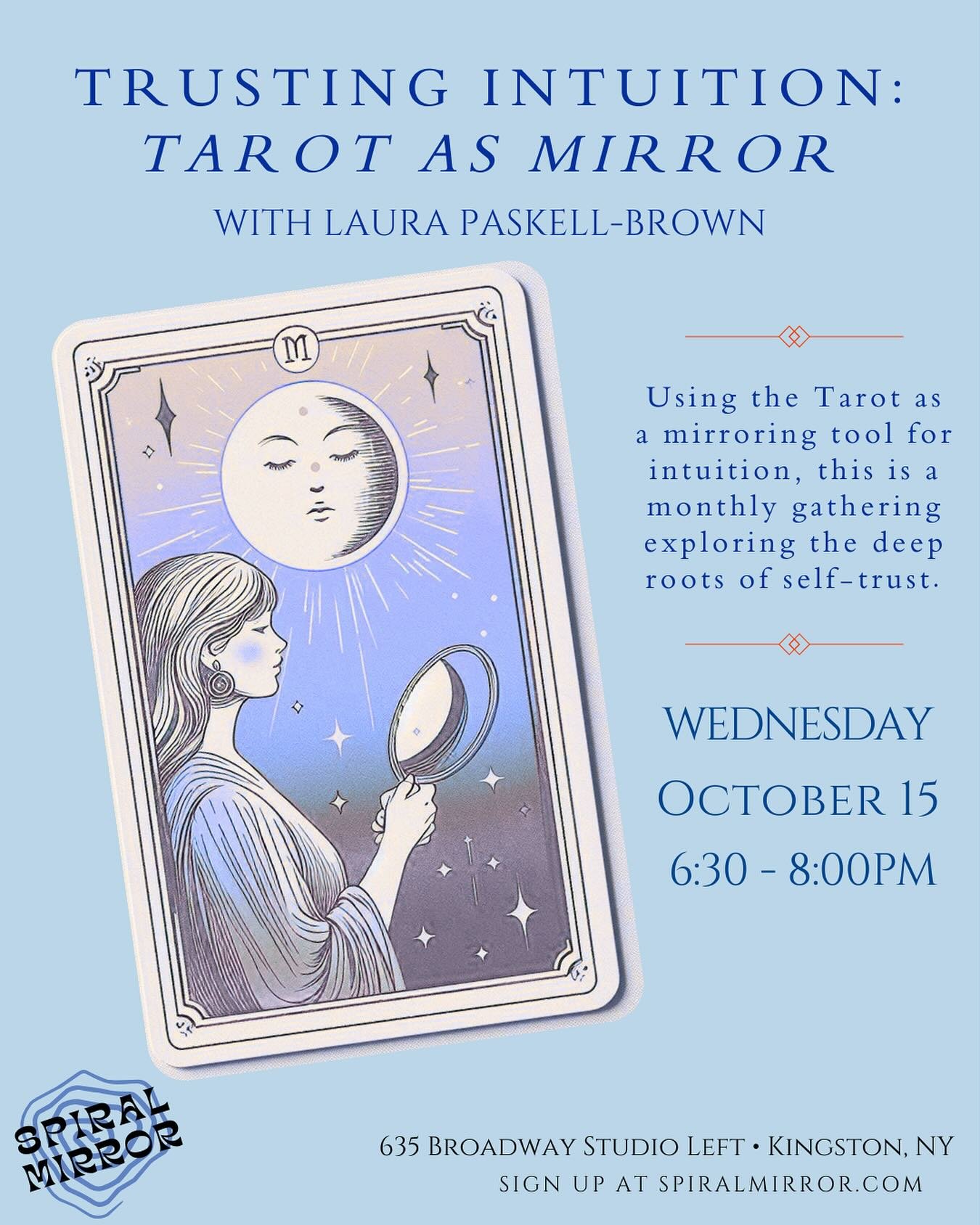 🌙 𝑻𝒓𝒖𝒔𝒕𝒊𝒏𝒈 𝑰𝒏𝒕𝒖𝒊𝒕𝒊𝒐𝒏: 𝑻𝒂𝒓𝒐𝒕 𝑨𝒔 𝑴𝒊𝒓𝒓𝒐𝒓 🌙

We&rsquo;re happy to welcome back @tarotdoula&lsquo;s Tarot group as a monthly gathering at Spiral Mirror. 

Tarot is a beautiful tool in accessing our inner knowing and having 