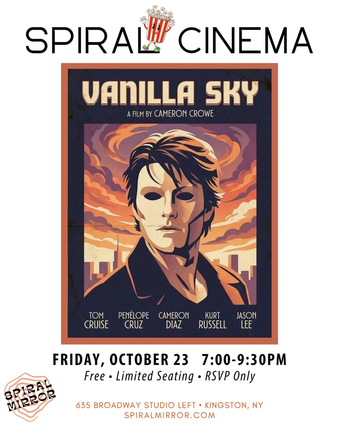 🍿𝐒𝐩𝐢𝐫𝐚𝐥 𝐂𝐢𝐧𝐞𝐦𝐚: 𝐕𝐚𝐧𝐢𝐥𝐥𝐚 𝐒𝐤𝐲

For October&rsquo;s spooky season, we&rsquo;re screening a different kind of horror film. Less of the jump scares and murderers and more along the lines of real fear in life: living without knowing 