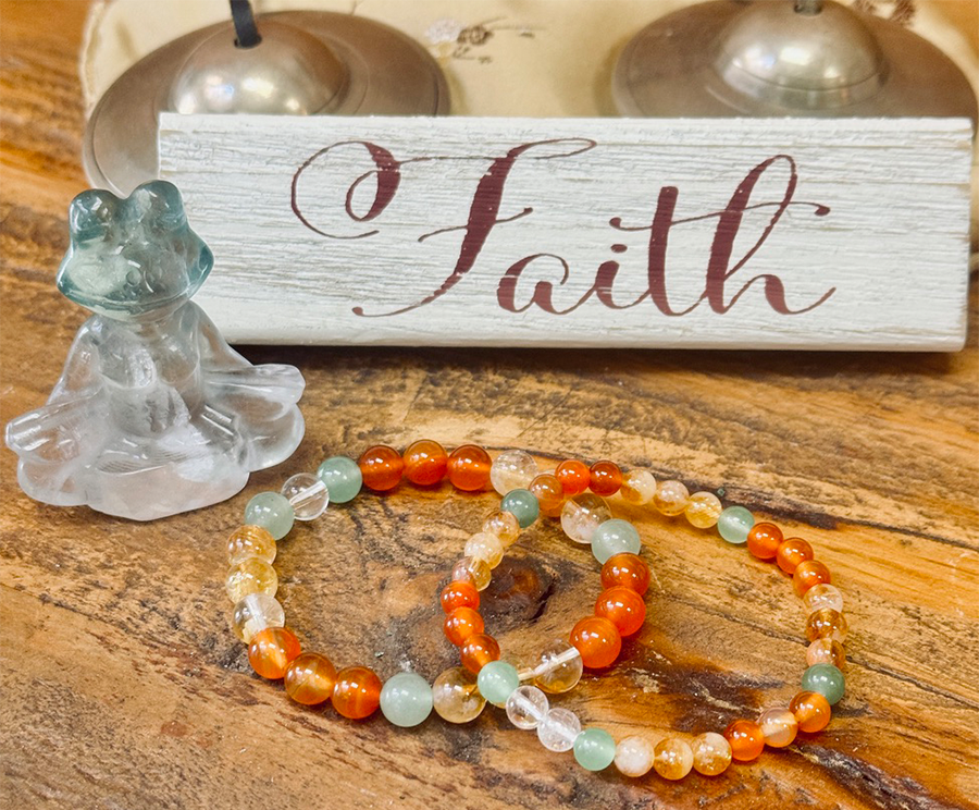 Creative Abundance Bracelet ~ “I Am Grateful for my Abundance”  —  Carnelian, Citrine, Green Aventurine, Clear Quartz
