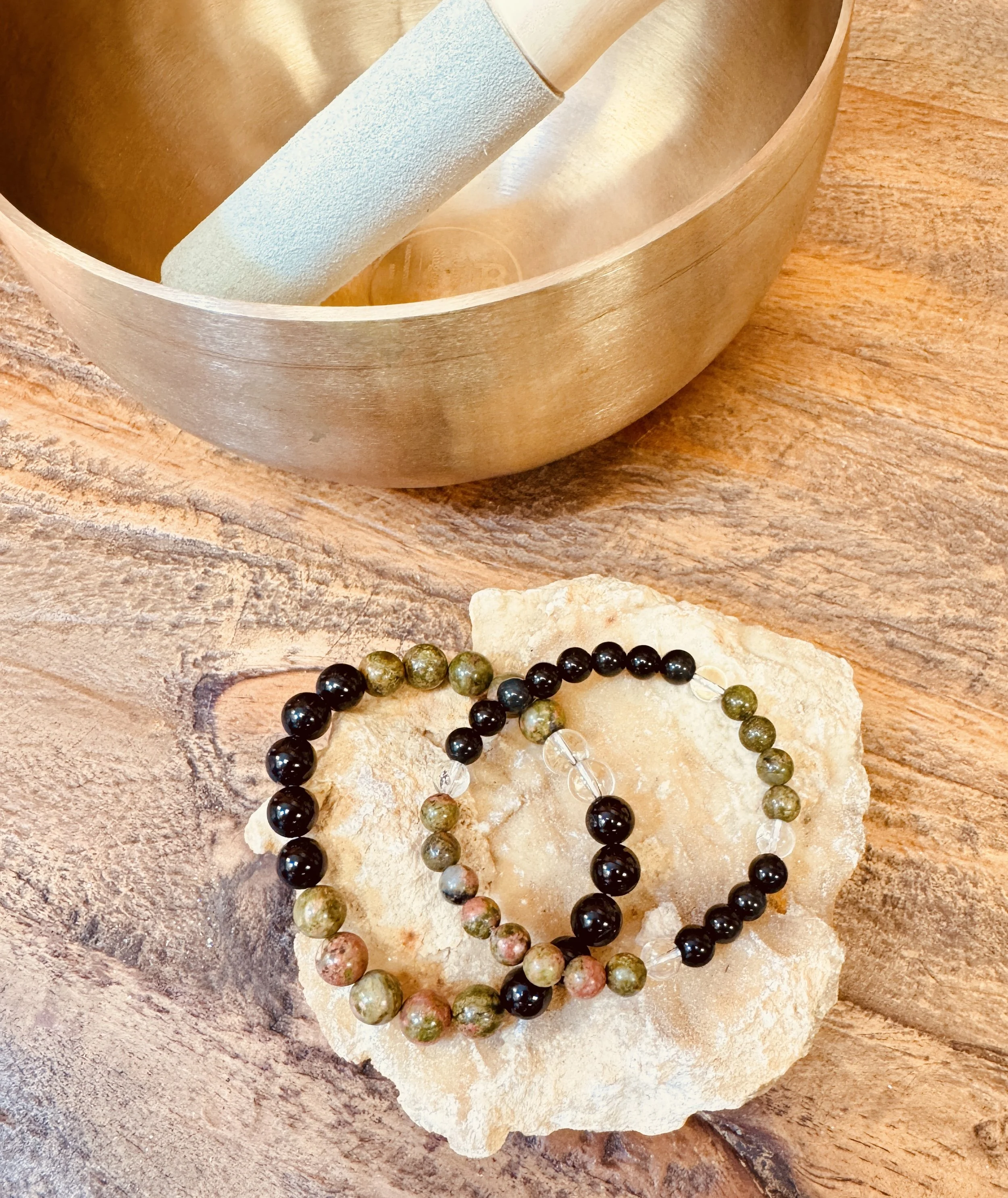 Release & Renew Bracelets ~ “I Patiently Release & Find Balance”. —  Unakite, Black Tourmaline, Clear Quartz