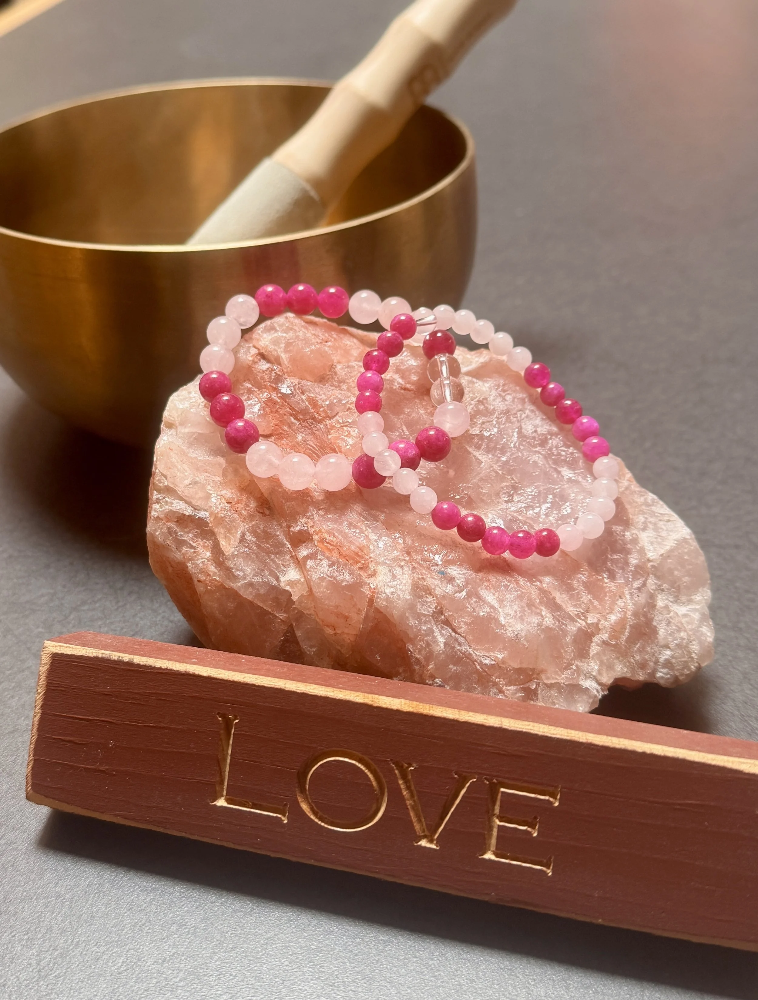 Pure Love Bracelets ~  
"I Love, Accept & Forgive Myself & Others” — 
Rose Quartz, Pink Tourmaline, Clear Quartz 