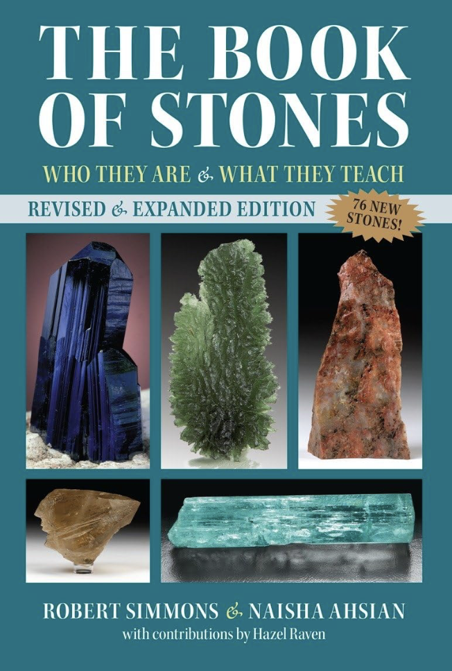 Book cover titled 'The Book of Stones: Who They Are & What They Teach,' featuring images of five different stones or minerals in various colors and shapes.