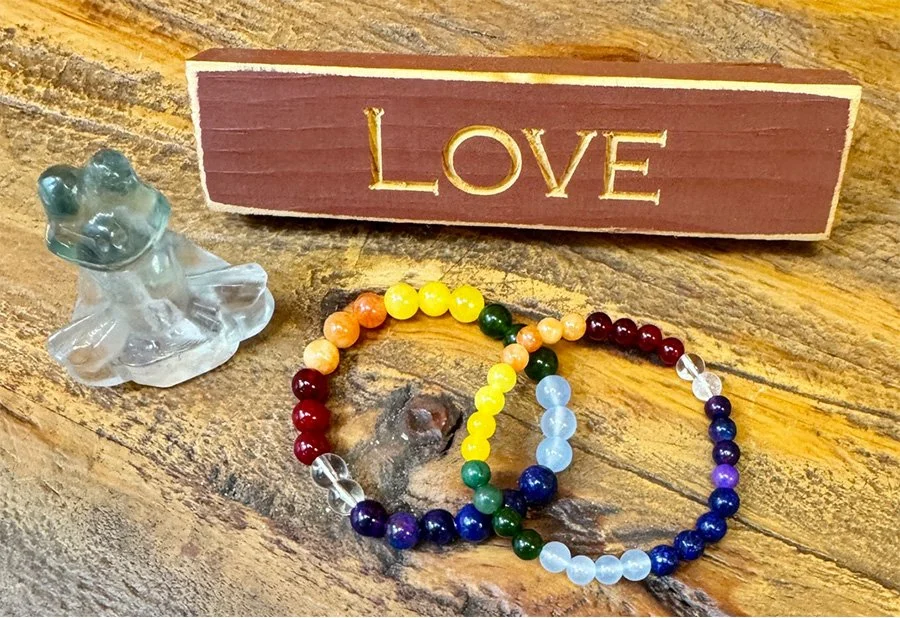 Chakra Bracelets ~ “I Am aligned”  — Red Jade, Orange Sunstone, Yellow Jade, Green Jade, Light Blue Chalcydony, Lapis Lazuli, Sugilite