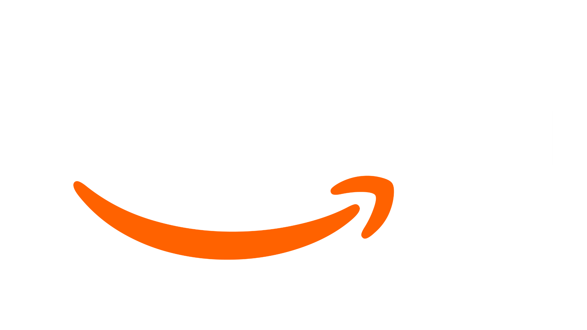 Amazon logo with black background, the word 'amazon' in white lowercase letters, and an orange curved arrow underneath pointing from the 'a' to the 'z'.