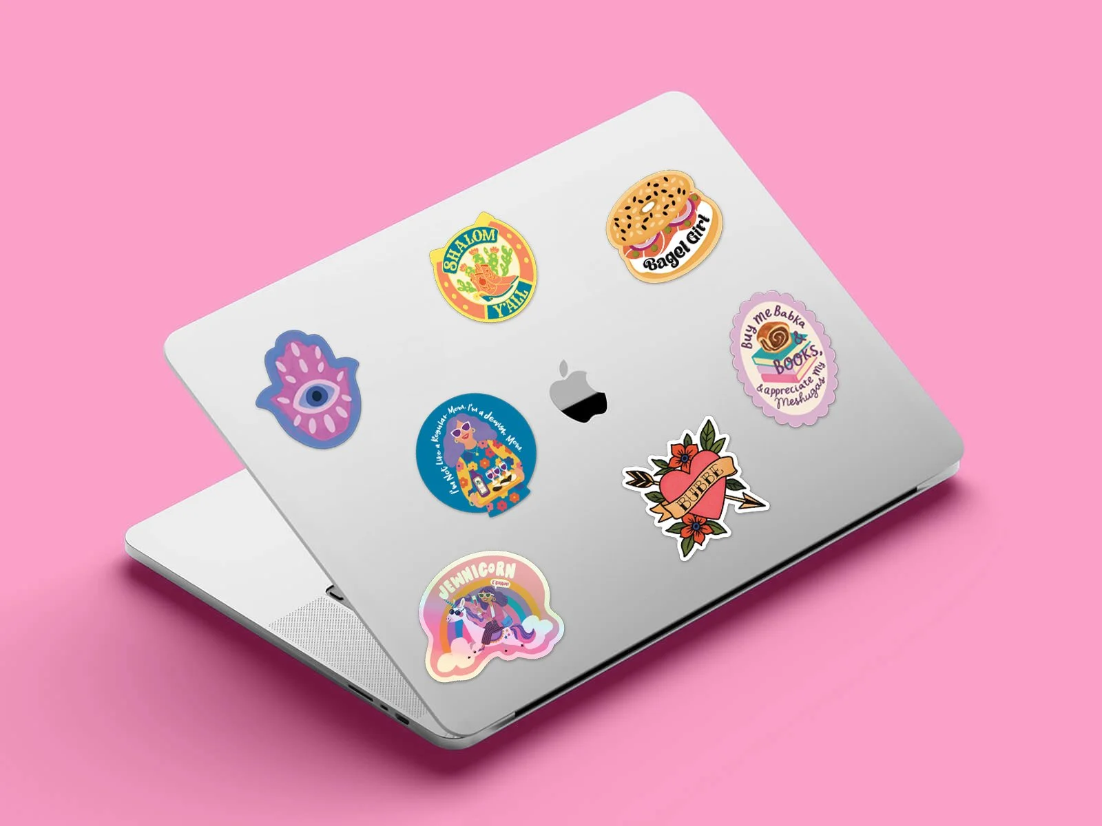 Fun Jewish Stickers on a laptop