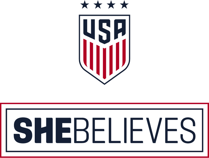 U.S. Soccer logo with five stars above it and the message "SHE BELIEVES" below.