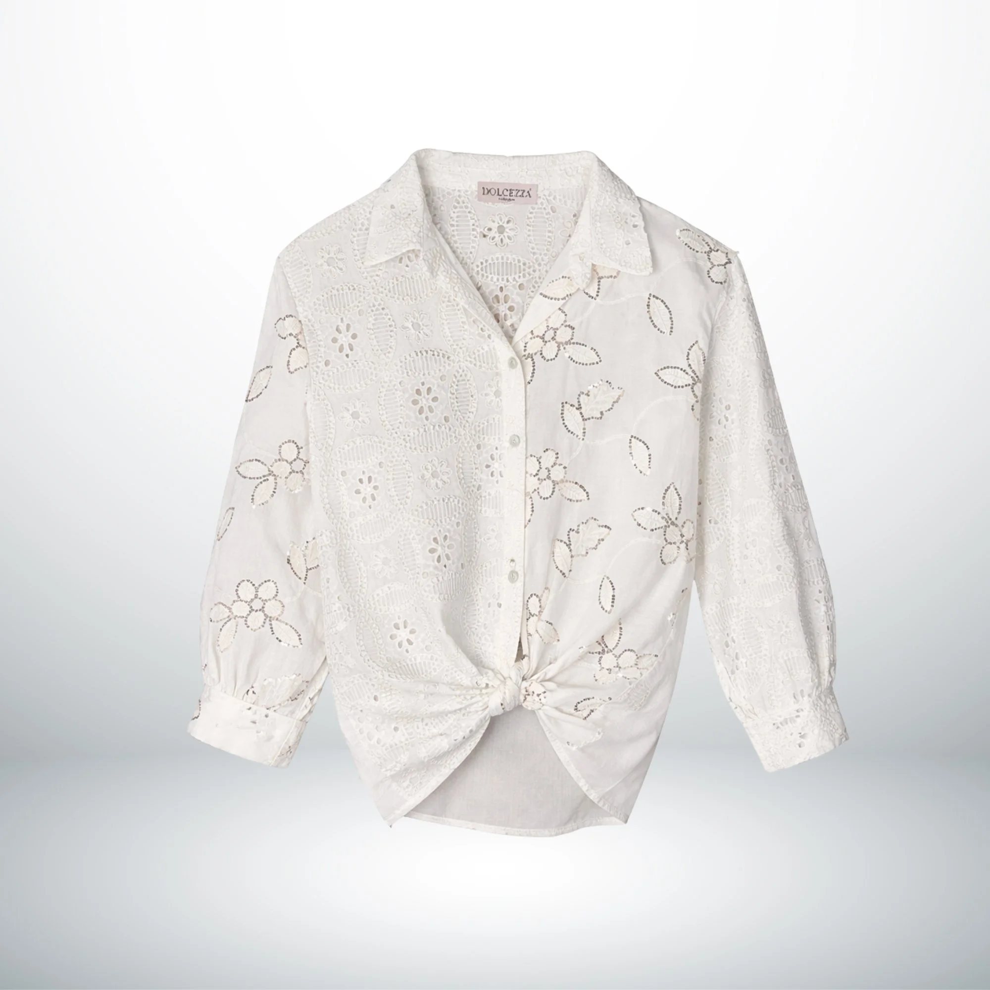 FRONT-TIE EMBROIDERED COTTON SHIRT