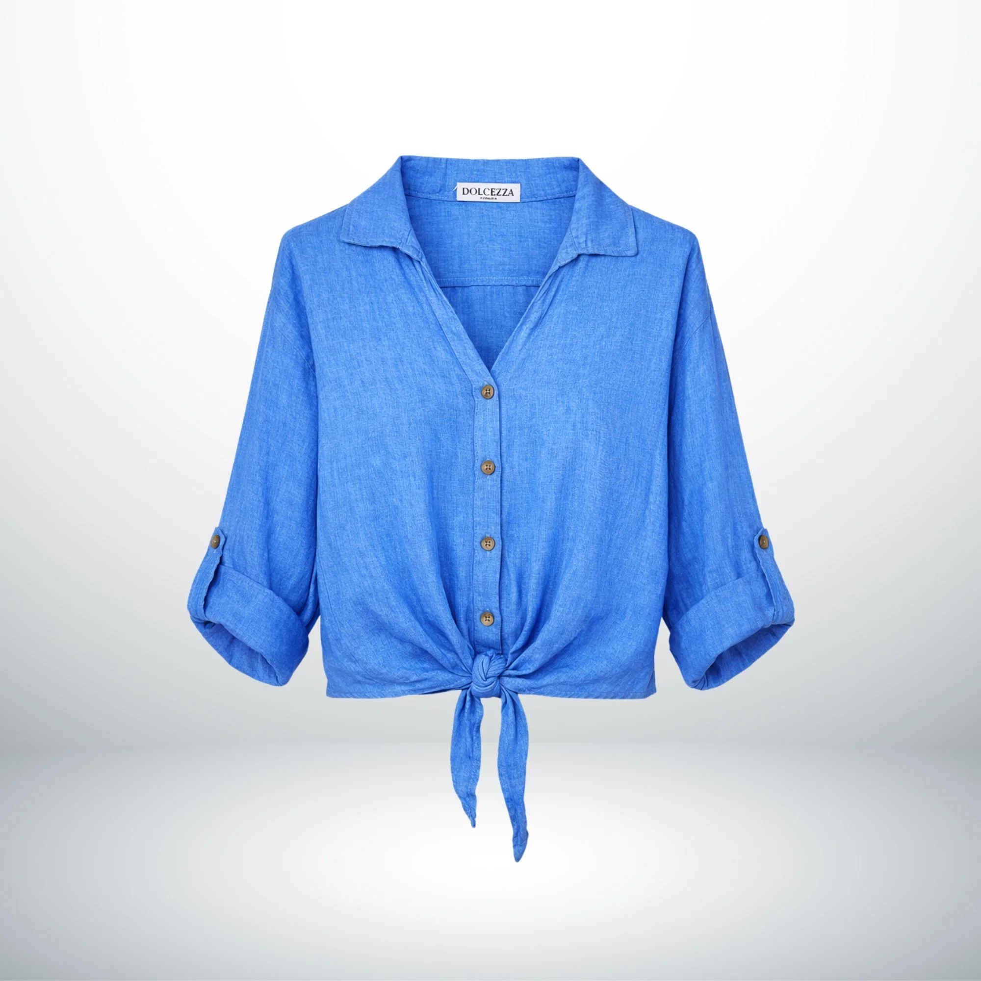 FRONT-TIE BLUE LINEN SHIRT