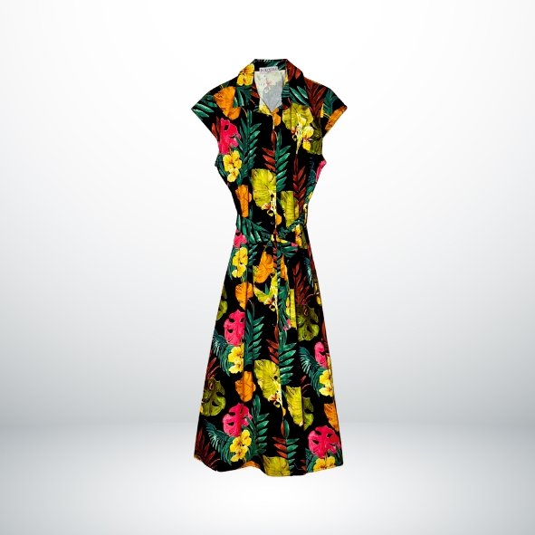 TROPICAL COTTON DRESS BLACK
