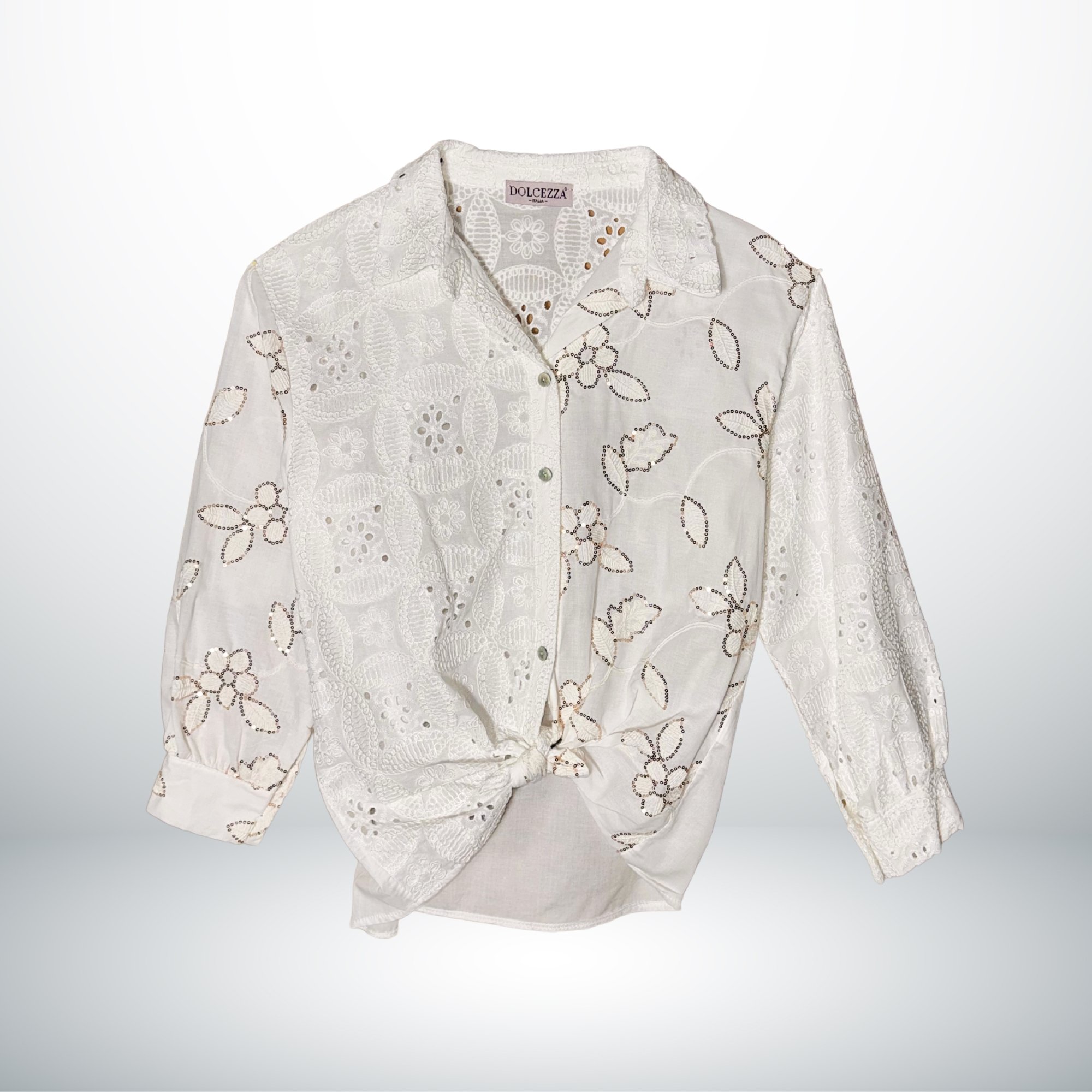 EMBROIDERED TIE-FRONT COTTON SHIRT