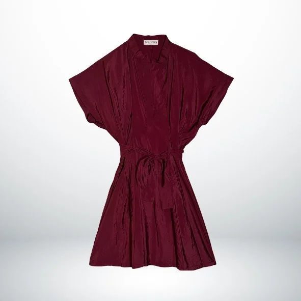 SHORT KIMONO DRESS BURGUNDY