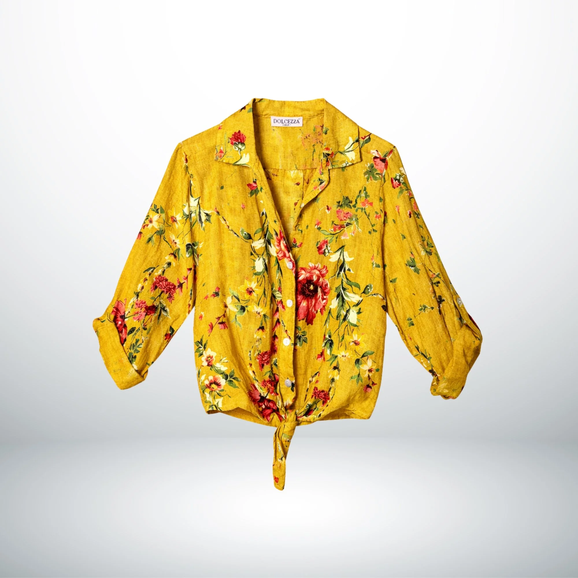 FRONT-TIE FLORAL LINEN SHIRT