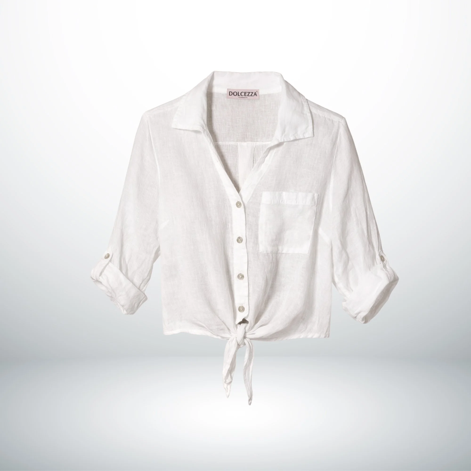 FRONT-TIE WHITE LINEN SHIRT
