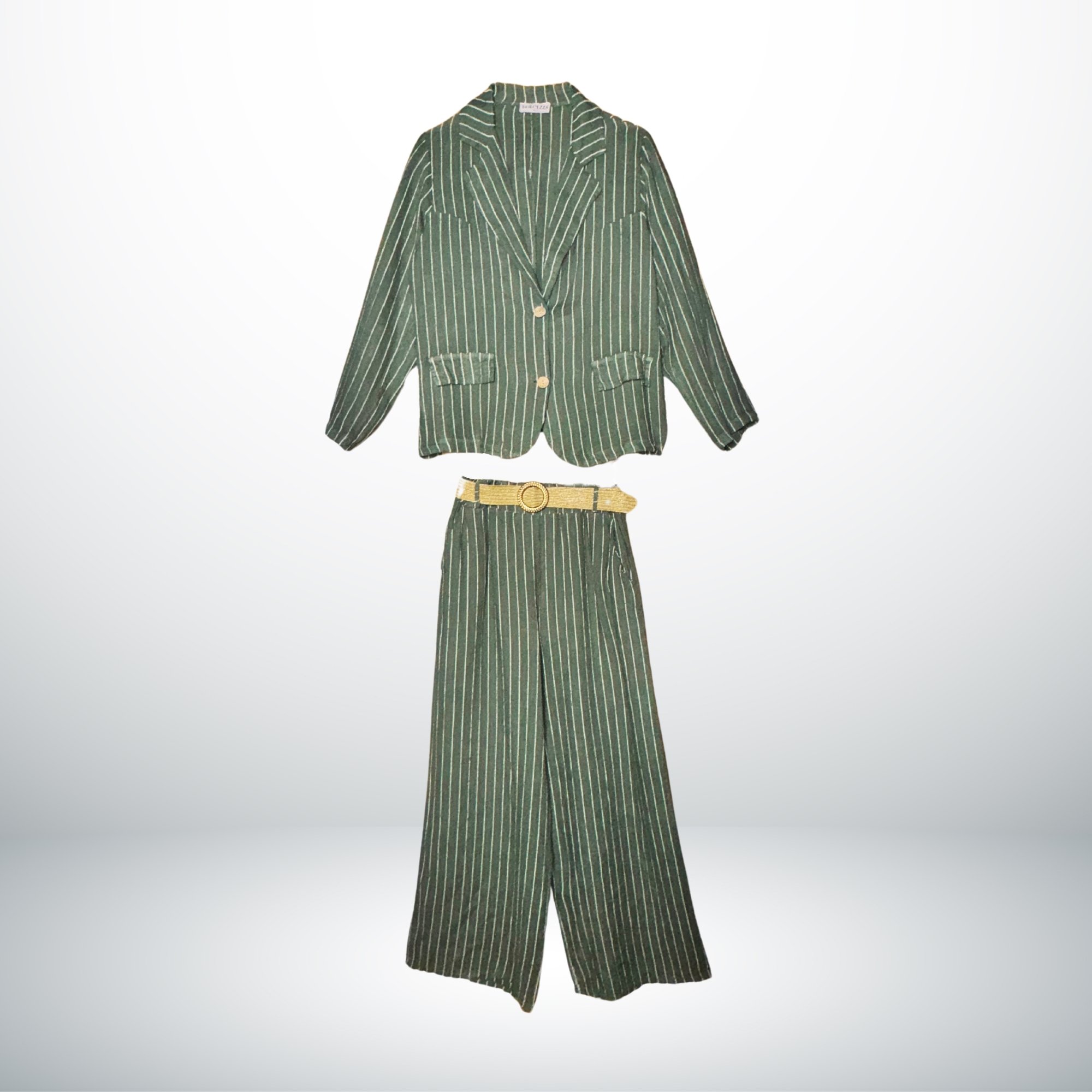 NAPLES GREEN AND WHITE STRIPES LINEN SET