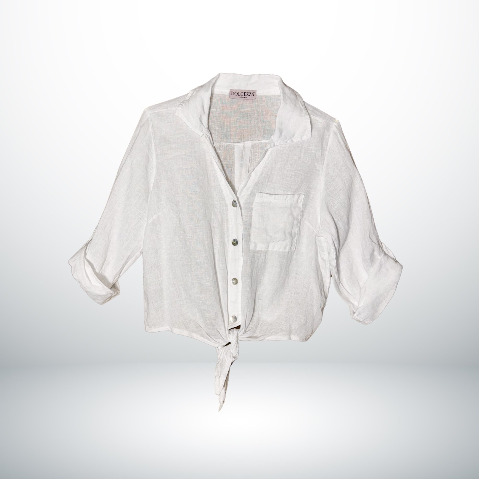 WHITE TIE-FRONT LINEN SHIRT