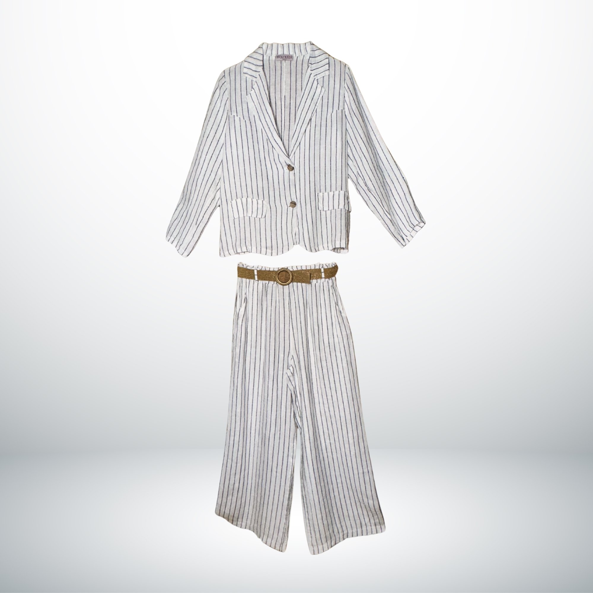PUGLIA WHITE AND BLUE STRIPES LINEN SET