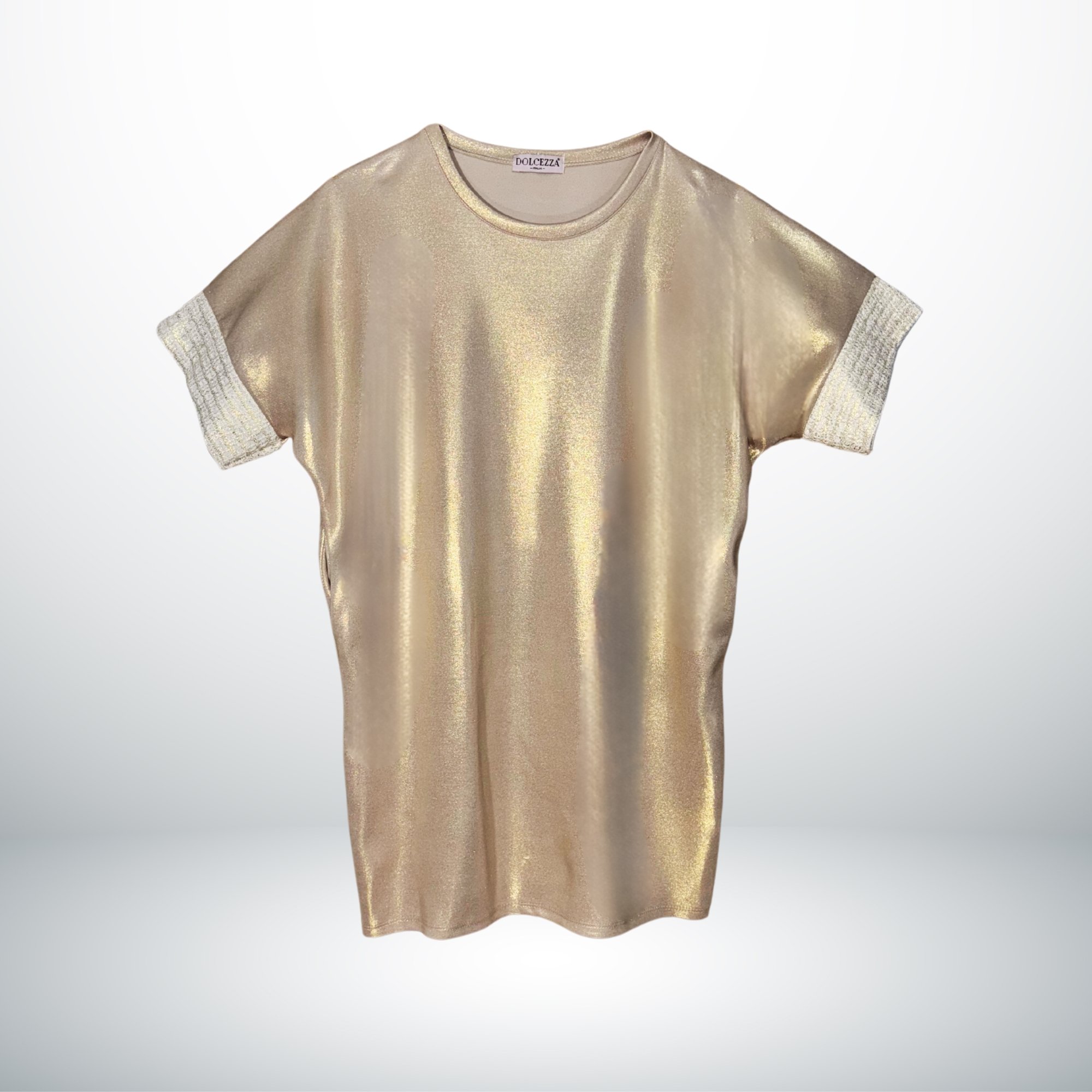 GOLD DRESS WITH CONTRAST TRIM