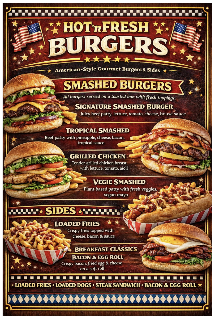 Burger food truck menus