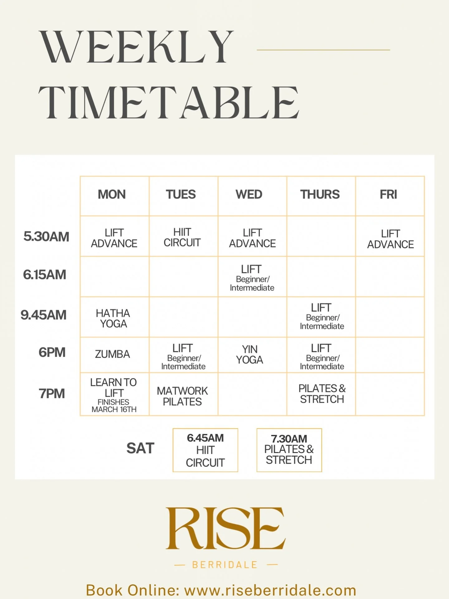 If you&rsquo;ve been meaning to move your body but didn&rsquo;t know where to start &mdash; this is your sign.

Here&rsquo;s our current timetable at Rise Berridale.

We run strength training, Pilates, HIIT, yoga and community events in a space that&