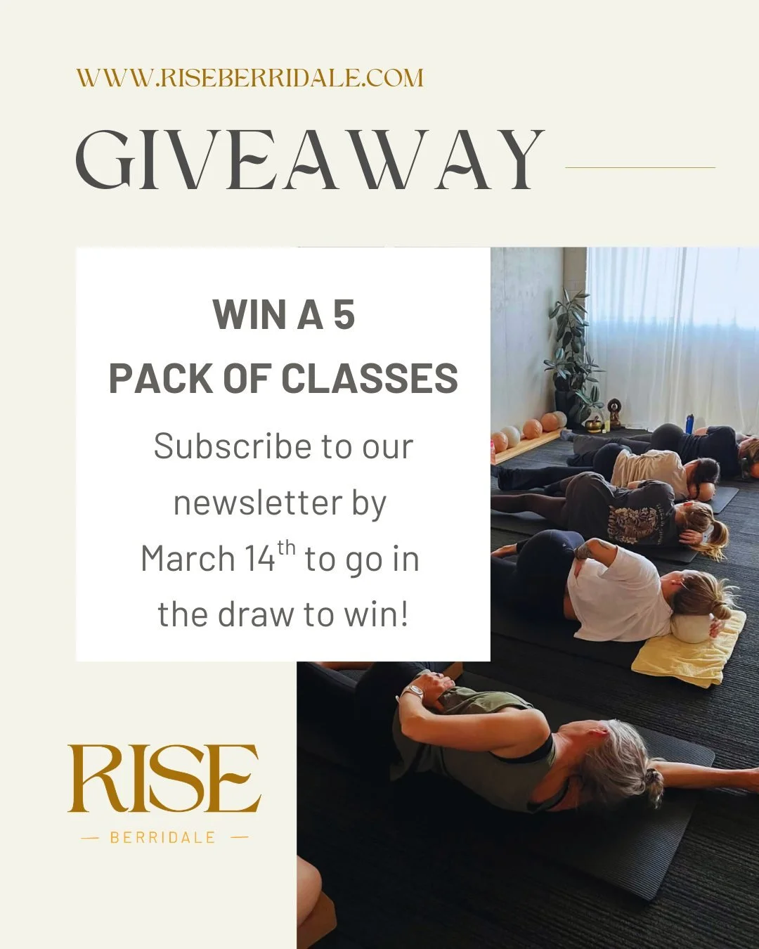 GIVEAWAY TIME

We&rsquo;re giving away a 5-pack of classes at Rise.
That&rsquo;s five sessions you can use across:

Strength training
Pilates
Yoga
HIIT

The perfect way to try a few different classes and find what feels good in your body.

To enter:
