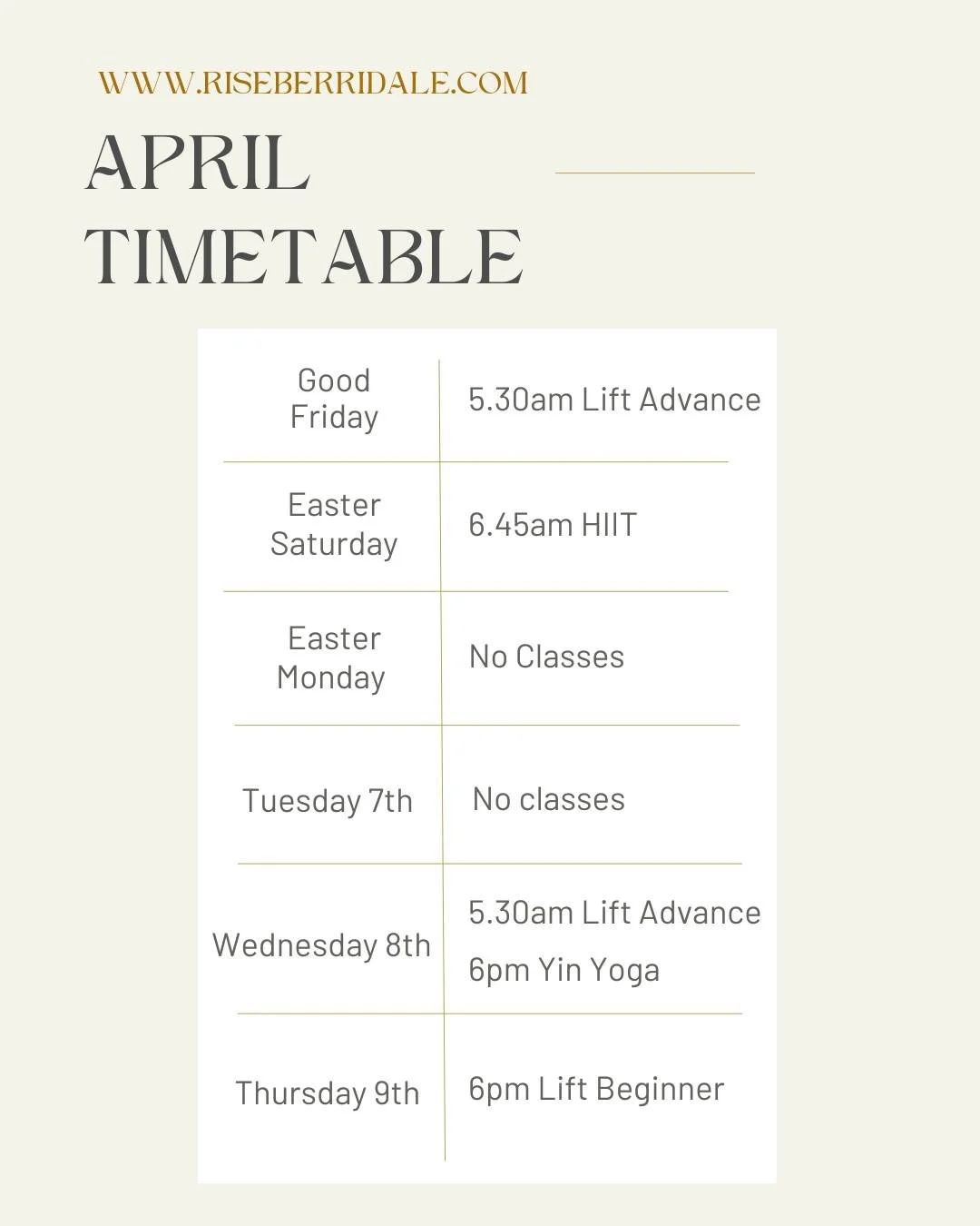 EASTER AND SCHOOL HOLIDAY SCHEDULE

Both Ty and Nikki are taking bits and pieces off during the first week of the school holidays, but with the help of our amazing new PT Lisa, we still have classes on! 🔥

Schedule returns to normal from the 10th. S