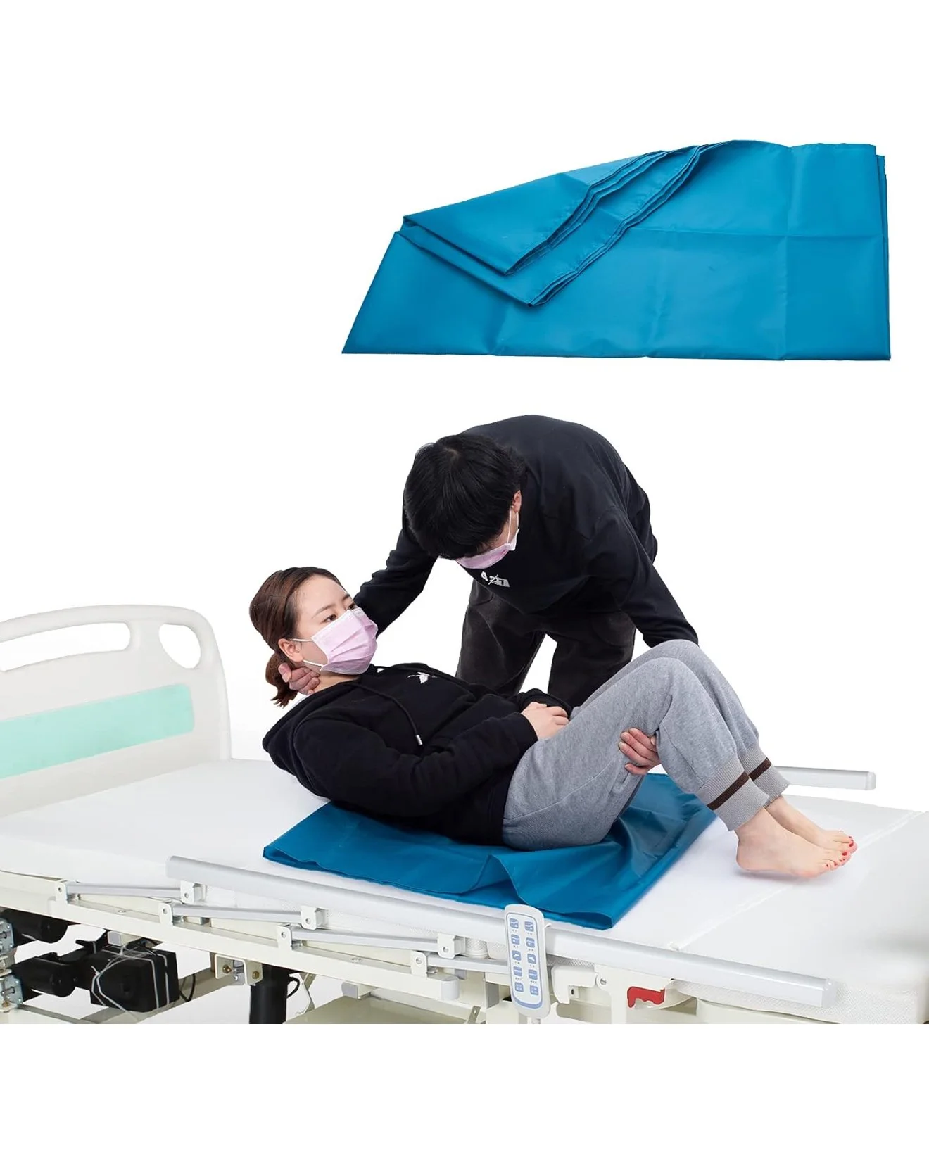 LOSCHEN Tubular Slide Sheet for Elderly Transfer, Sliding Draw Sheets to Assist Moving Elderly - for Cars, Vehicles, Wheelchairs and Bed Transfers - Hospitals & Home Care (Lake Blue, 28"x28"(72x72cm))