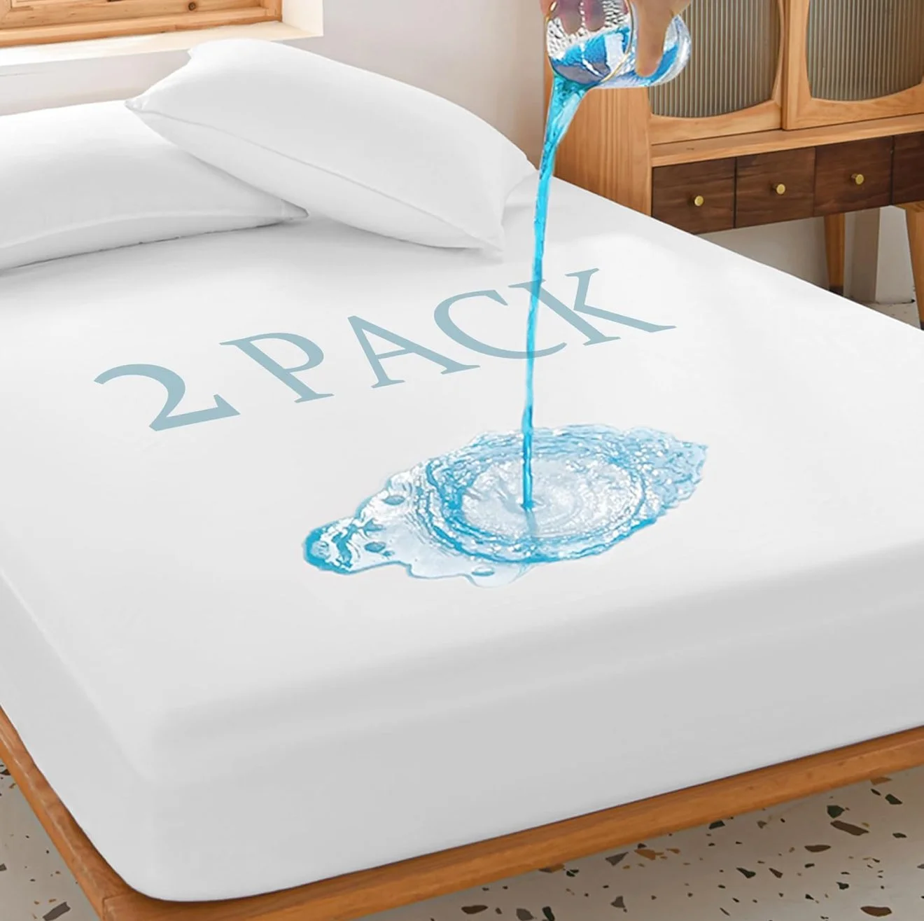 2 Pack Twin Waterproof Mattress Protector Deep Pocket Mattress Cover, Soft Breathable Mattress Pad, Fitted Noiseless Waterproof Bed Cover Stretch to 19"