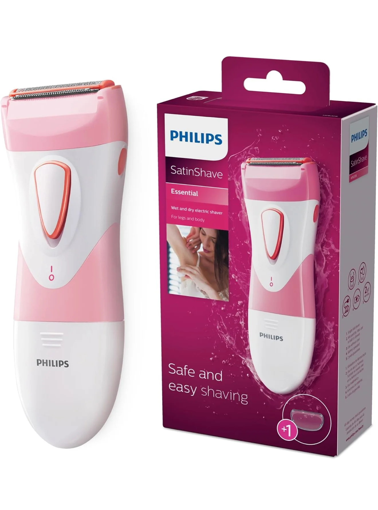 Philips SatinShave Essential Women’s Wet & Dry Electric Shaver for Legs & Body, Cordless, with Hypoallergenic Foil, HP6306/50
