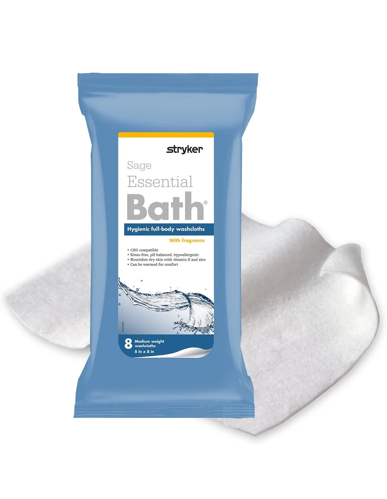 Stryker Sage Essential Ultra-Soft Hypoallergenic No-Rinse Bathing Wipes