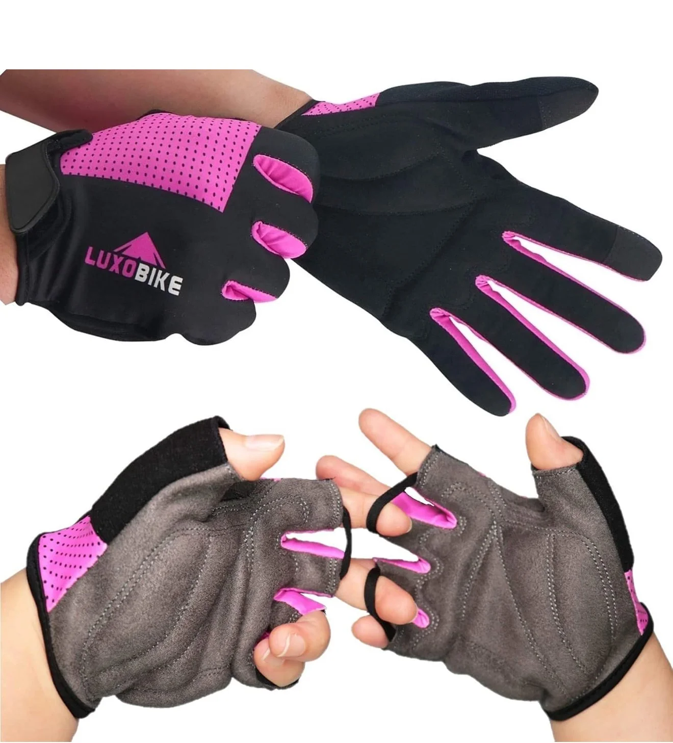 2 Pair - Half and Full Finger Cycling Gloves Bundle