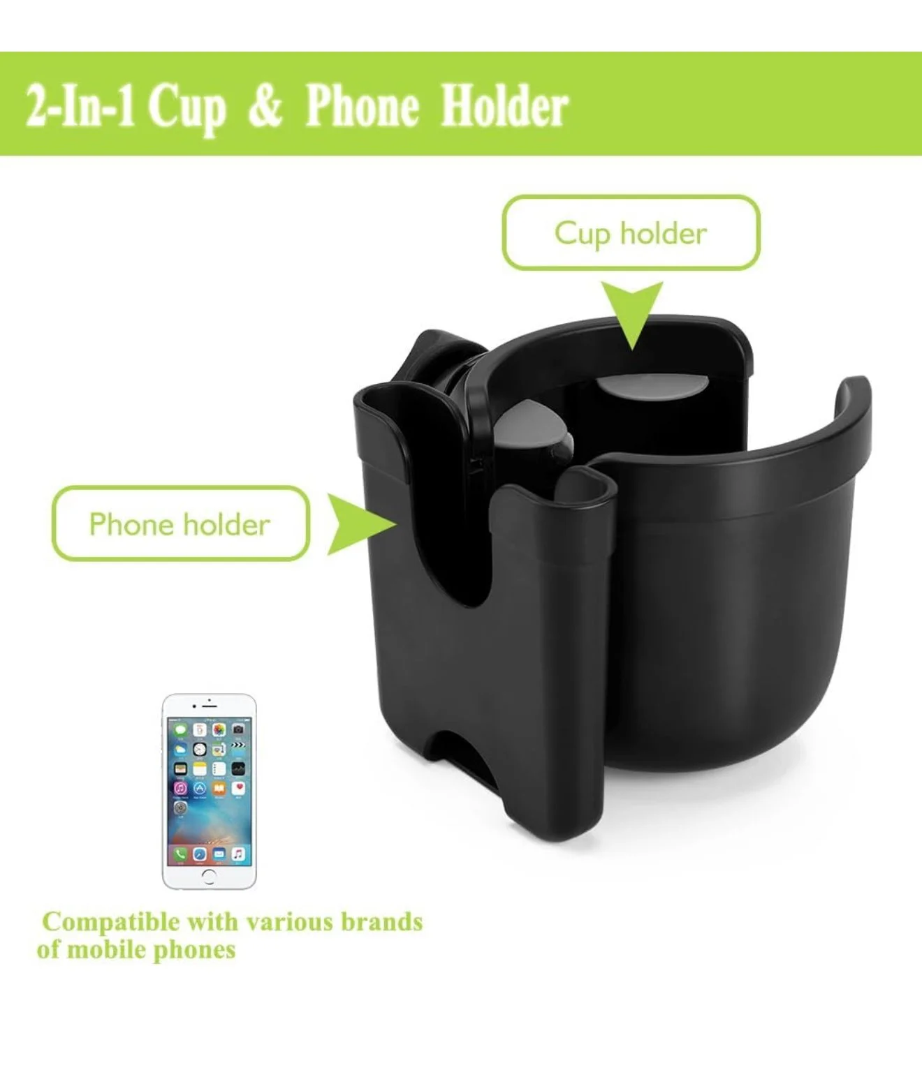 Accmor Stroller Cup Holder with Phone Holder, Bike Cup Holder, Universal Cup Holder for Uppababy Nuna Doona Strollers, 2-in-1 Cup Phone Holder for Stroller, Bike, Wheelchair, Walker, Scooter